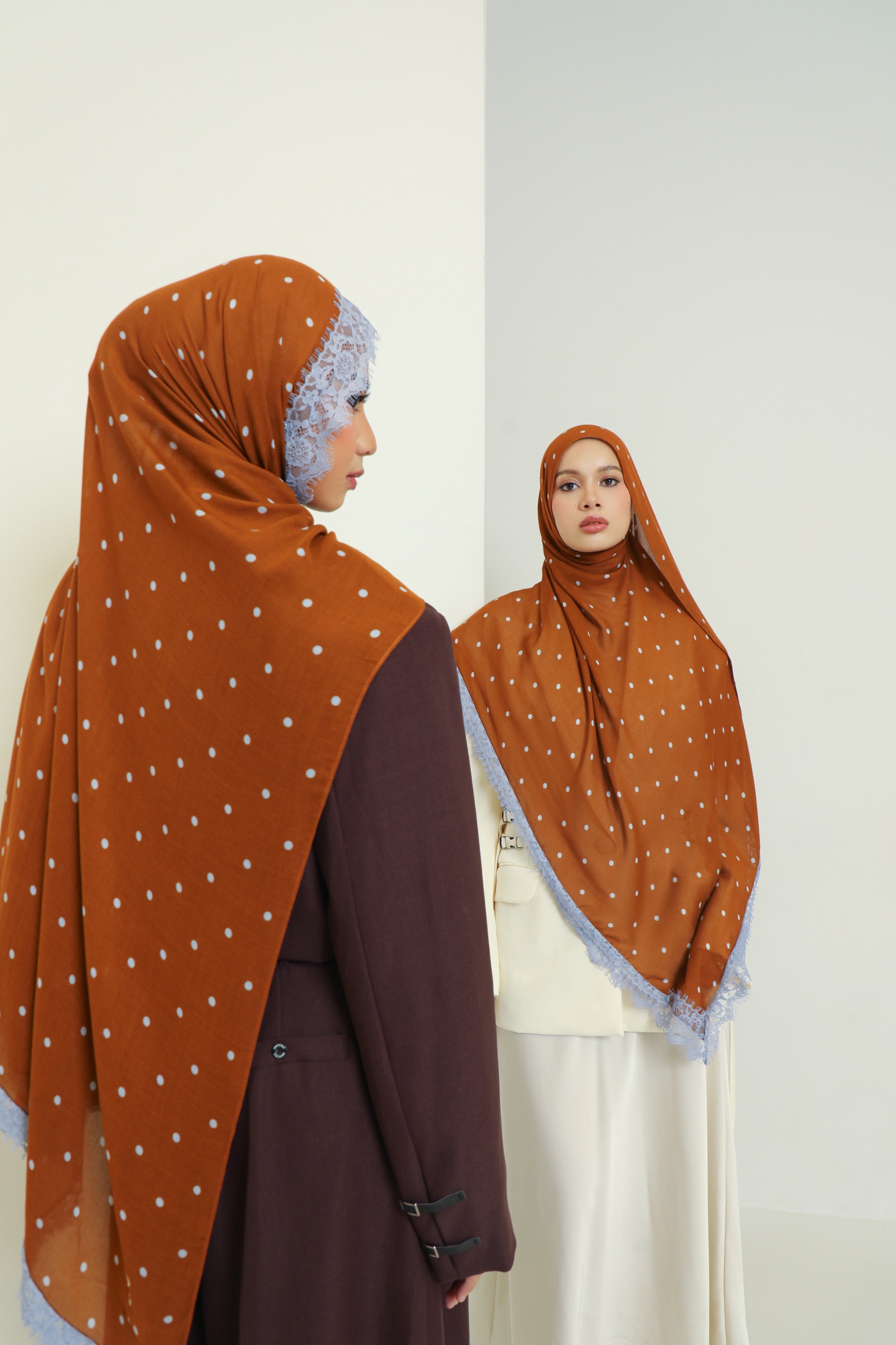 Polkadot Lace Scarf Caramel Dot | Pashmina Printed Modals