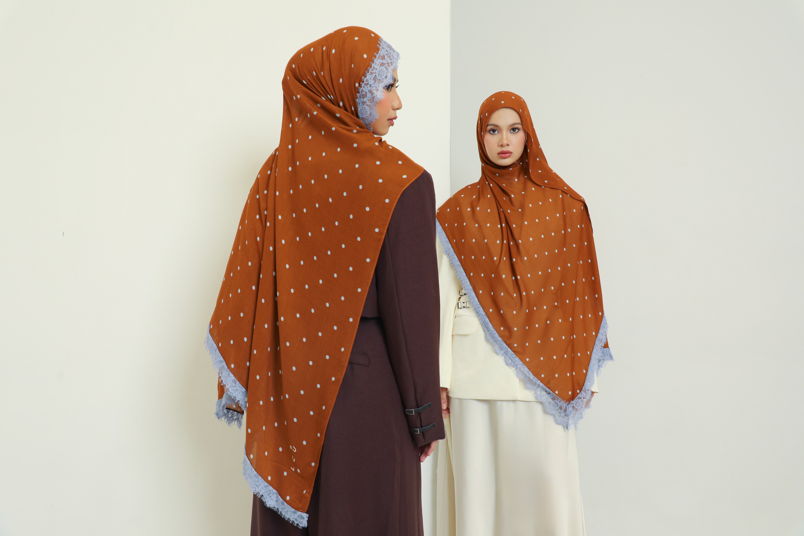 Polkadot Lace Scarf Caramel Dot | Pashmina Printed Modals