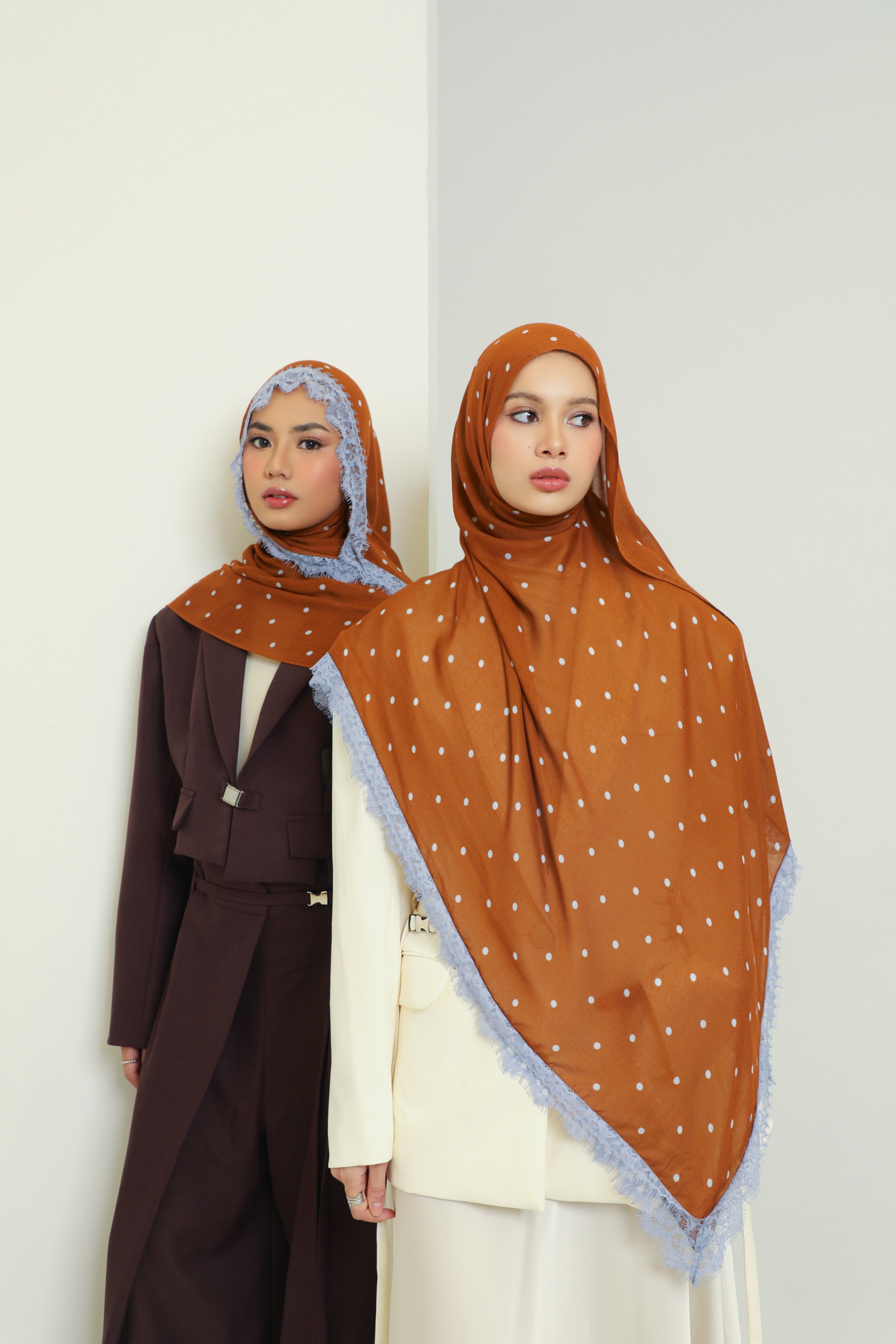 Polkadot Lace Scarf Caramel Dot | Pashmina Printed Modals