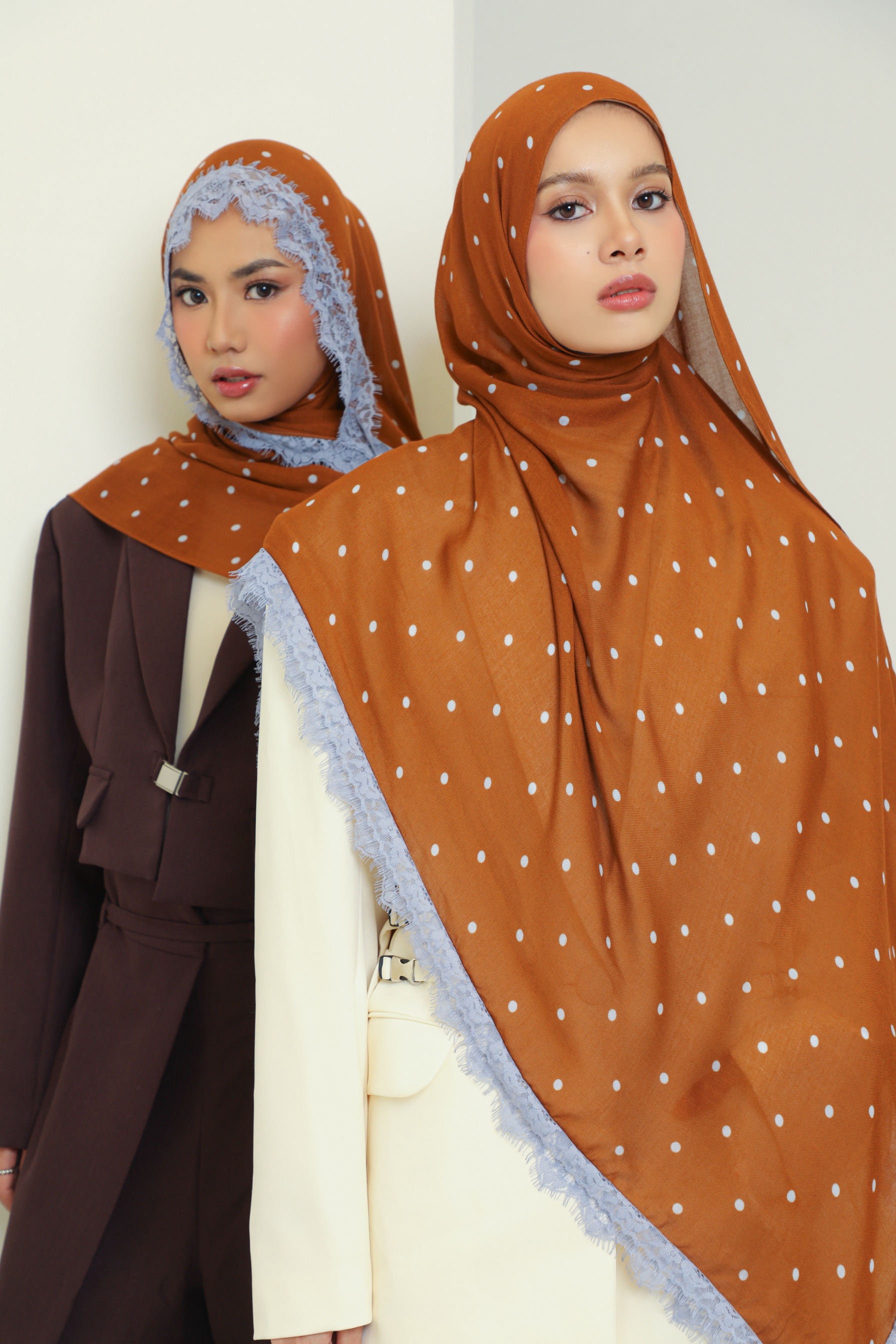 Polkadot Lace Scarf Caramel Dot | Pashmina Printed Modals