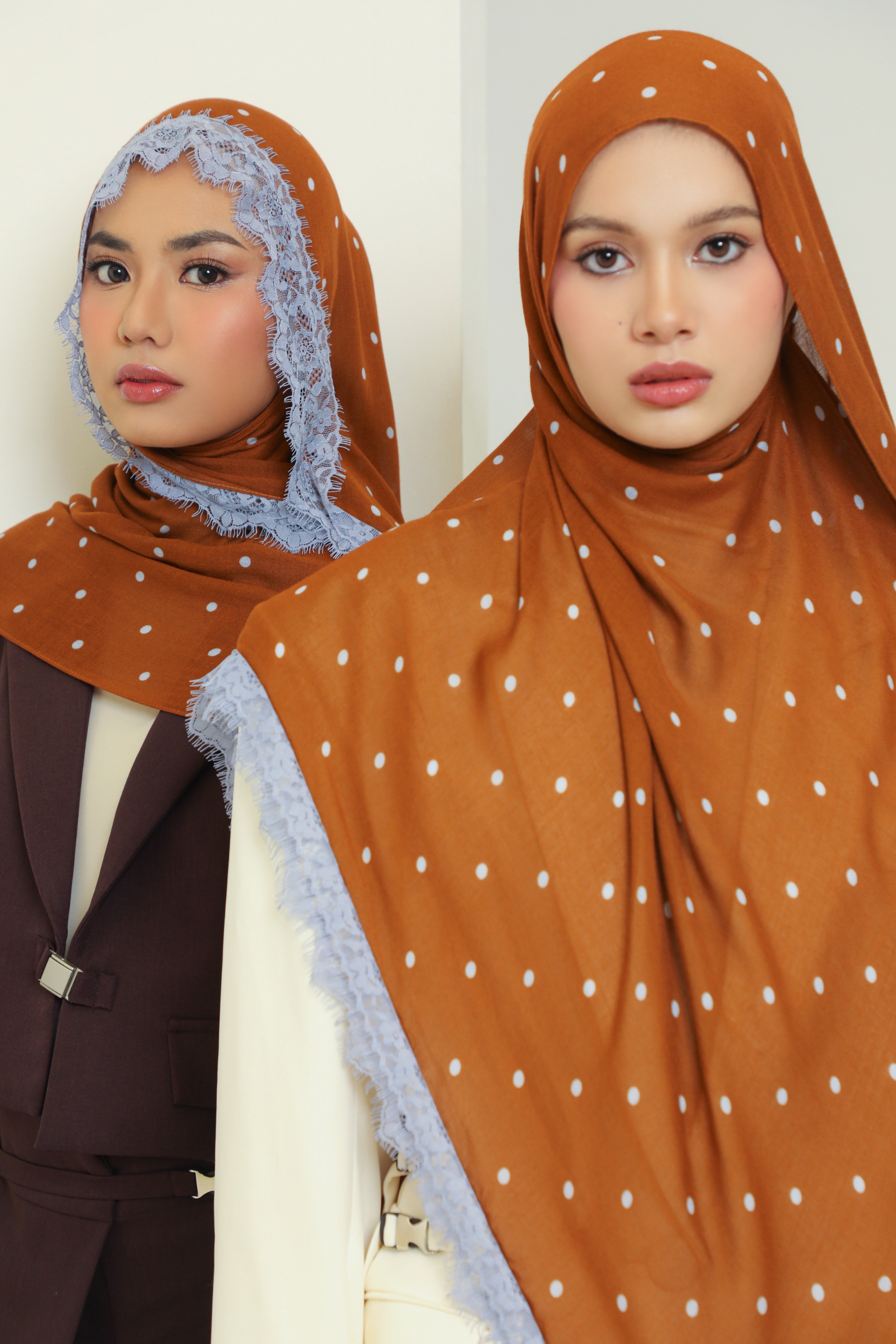 Polkadot Lace Scarf Caramel Dot | Pashmina Printed Modals