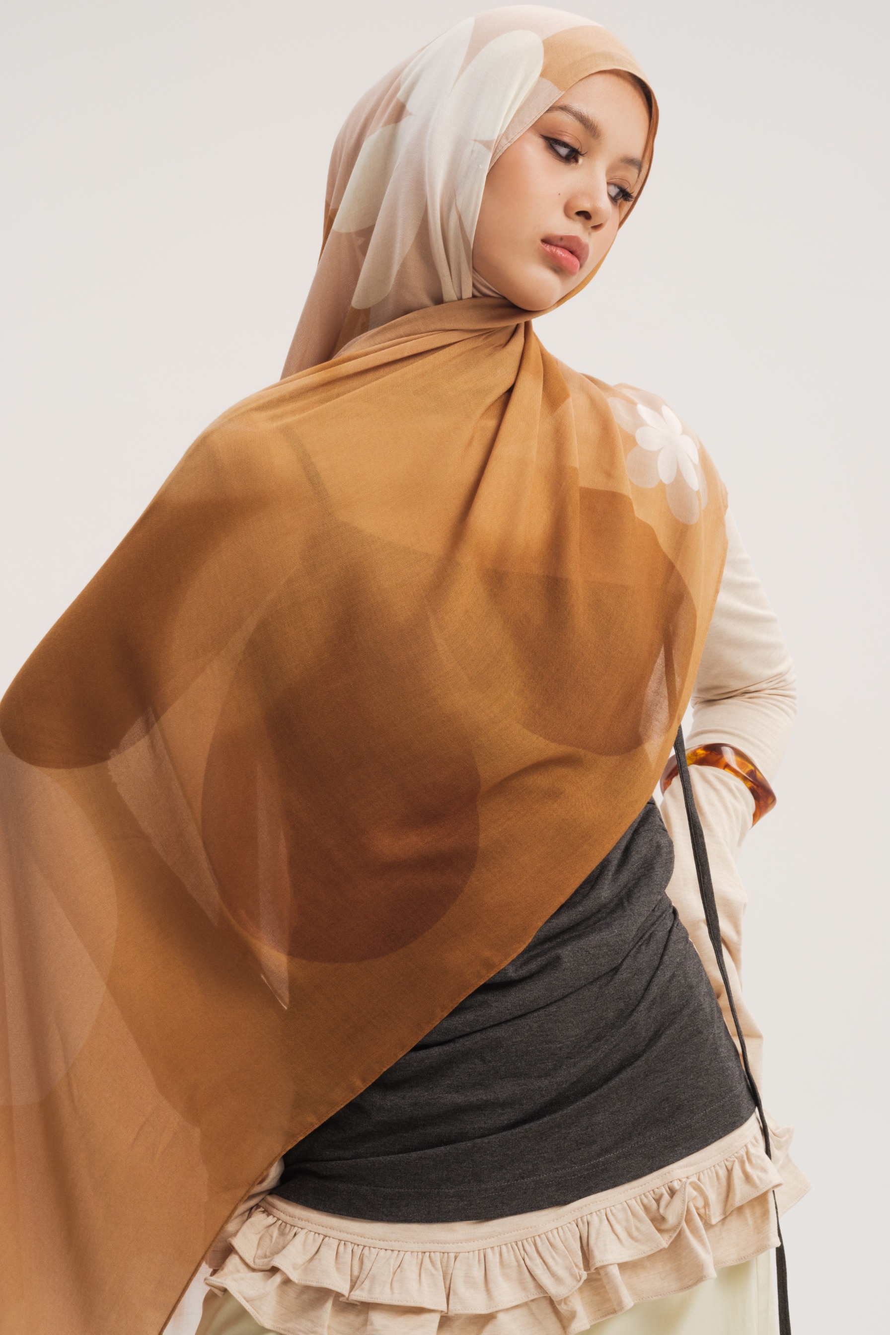 Floral Scarf Brown Chamomile | Pashmina Printed Modals