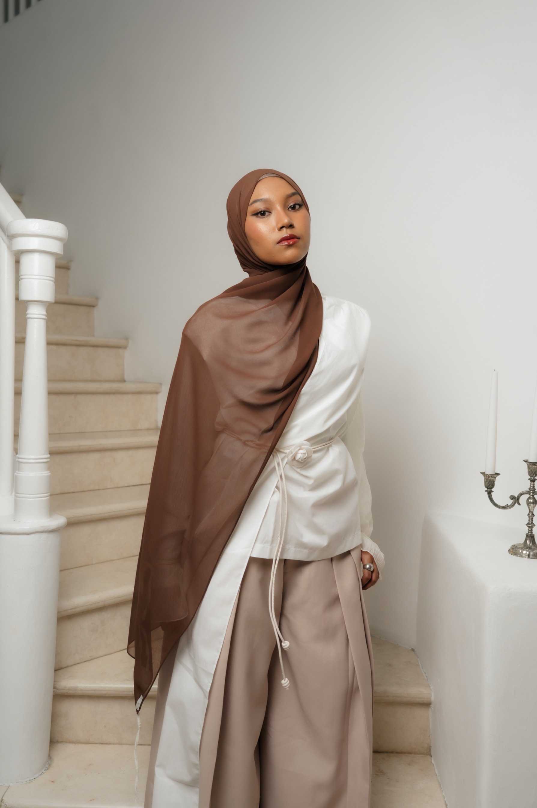 Fona Scarf Cocoa Brown | Pashmina Premium Light Chiffon