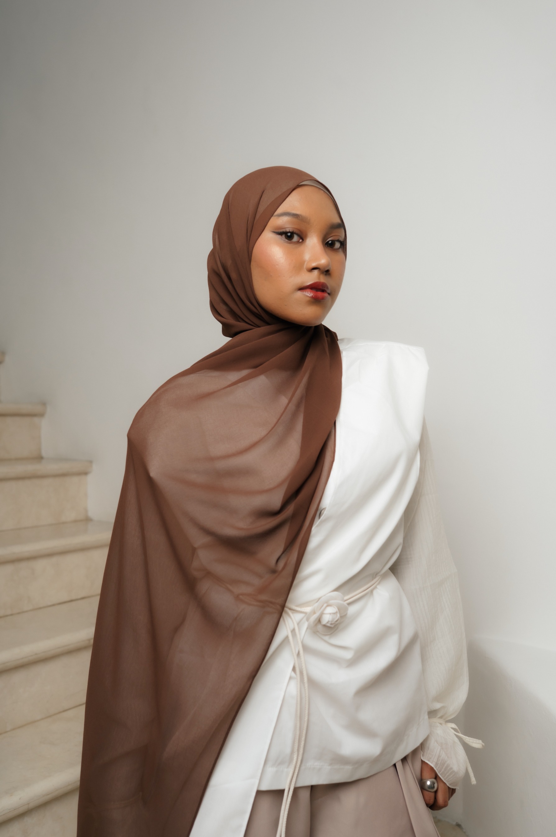 Fona Scarf Cocoa Brown | Pashmina Premium Light Chiffon