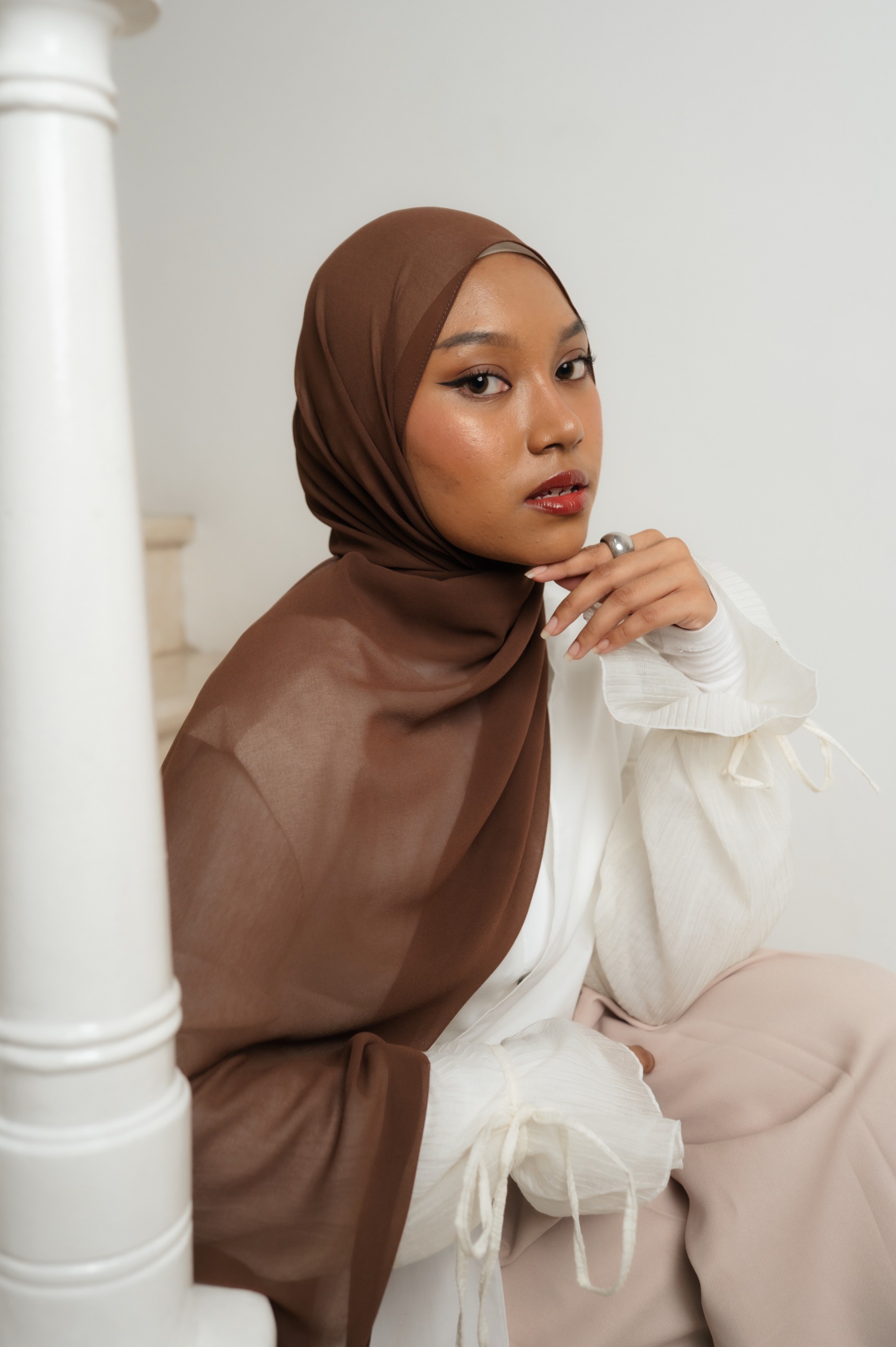 Fona Scarf Cocoa Brown | Pashmina Premium Light Chiffon