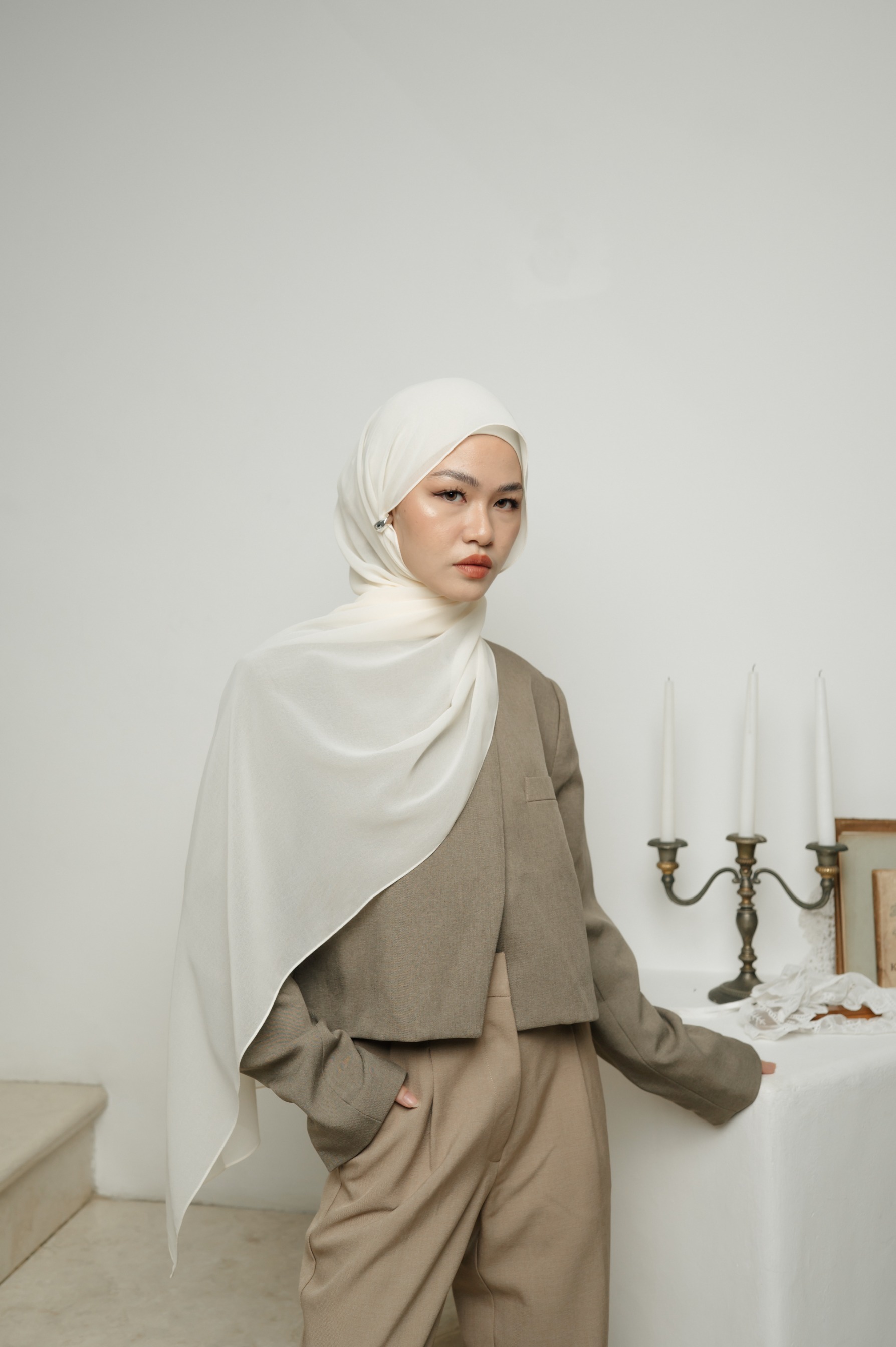 Fona Scarf Cloud Cream | Pashmina Premium Light Chiffon