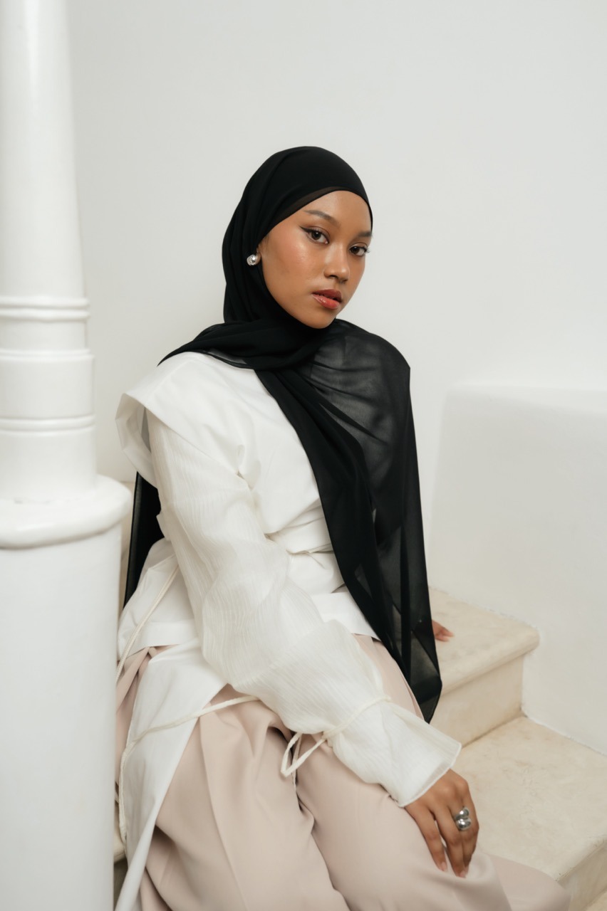 Fona Scarf Black Bean | Pashmina Premium Light Chiffon