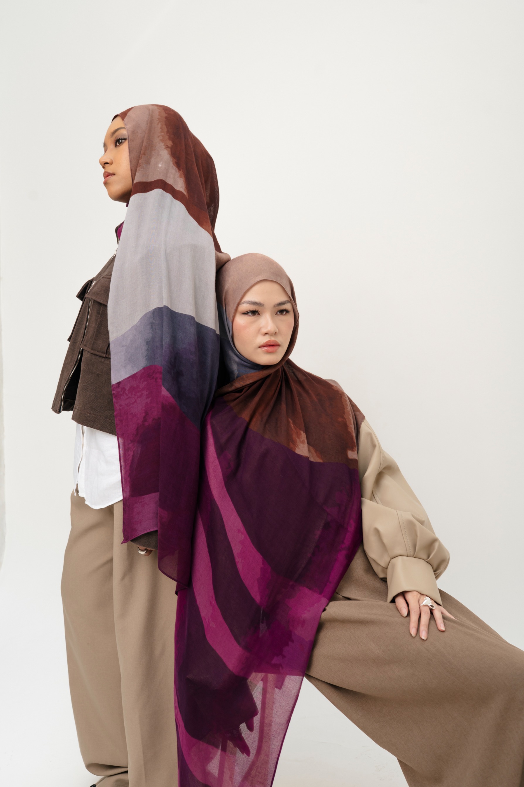 Sora Scarf Plum Waves | Pashmina Printed Modals