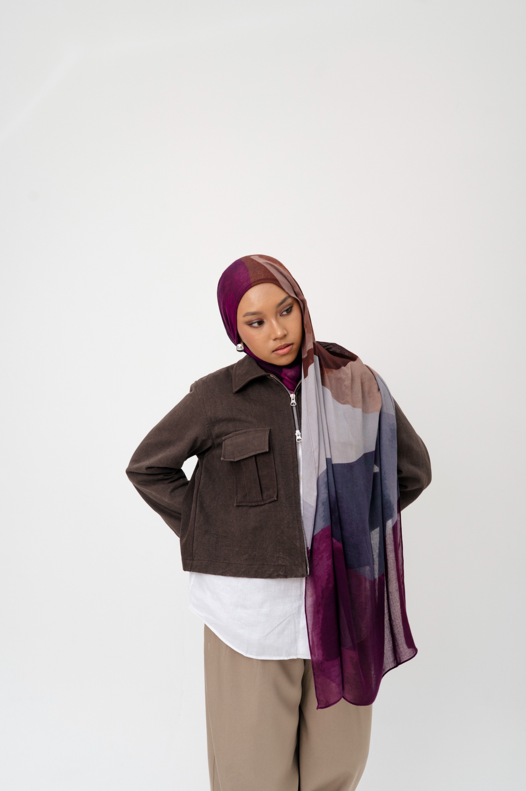 Sora Scarf Plum Waves | Pashmina Printed Modals