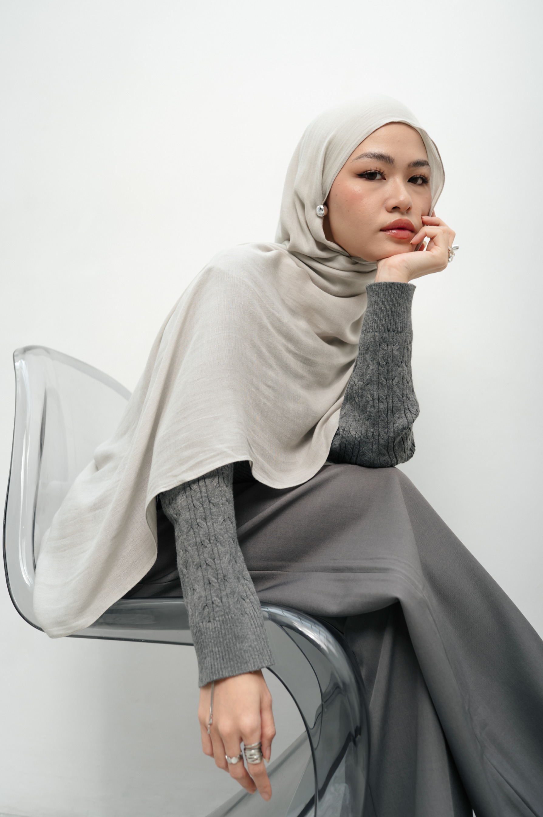 Sana Ice Grey | Pashmina Delicate Rayon
