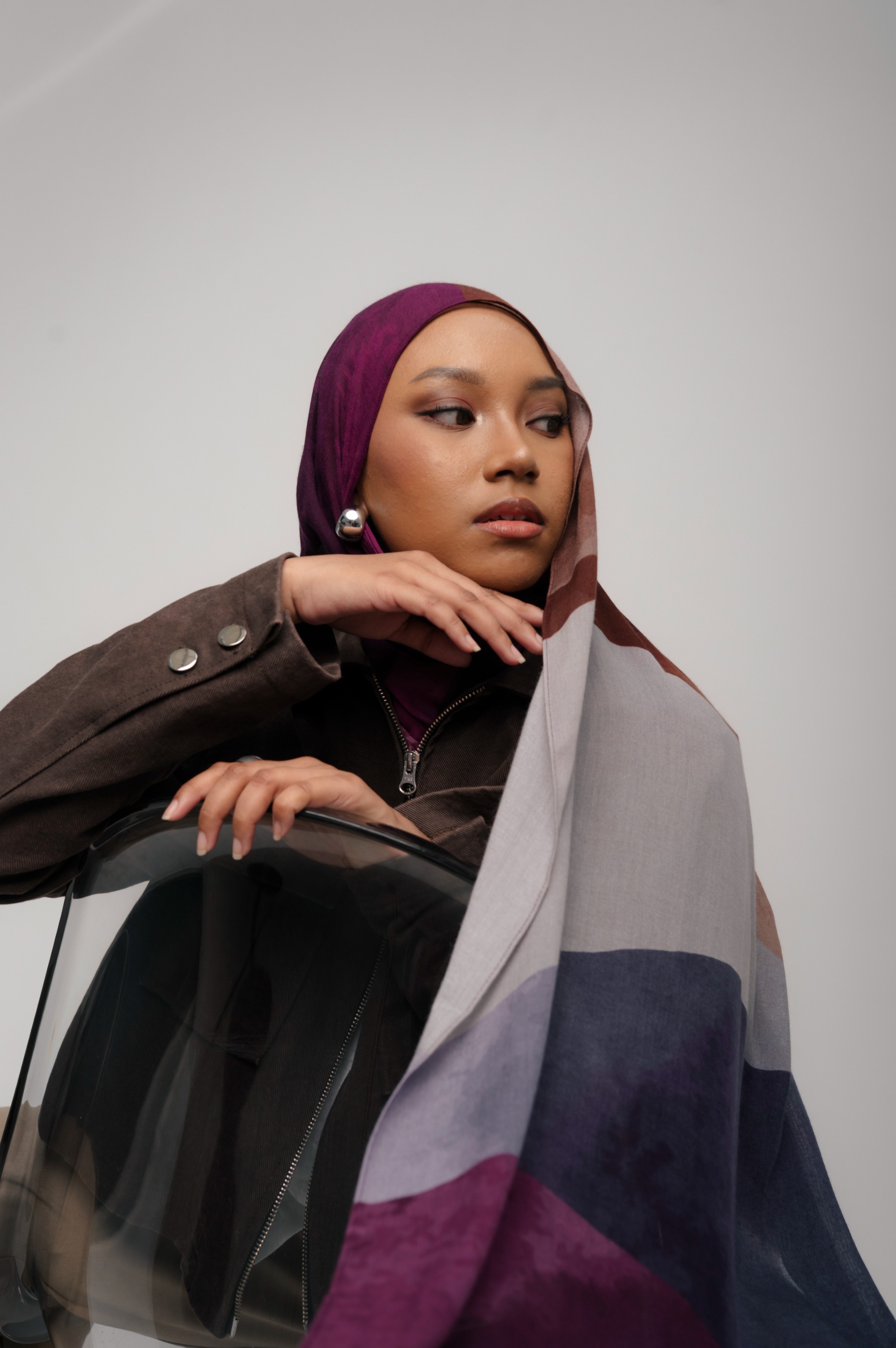 Sora Scarf Plum Waves | Pashmina Printed Modals