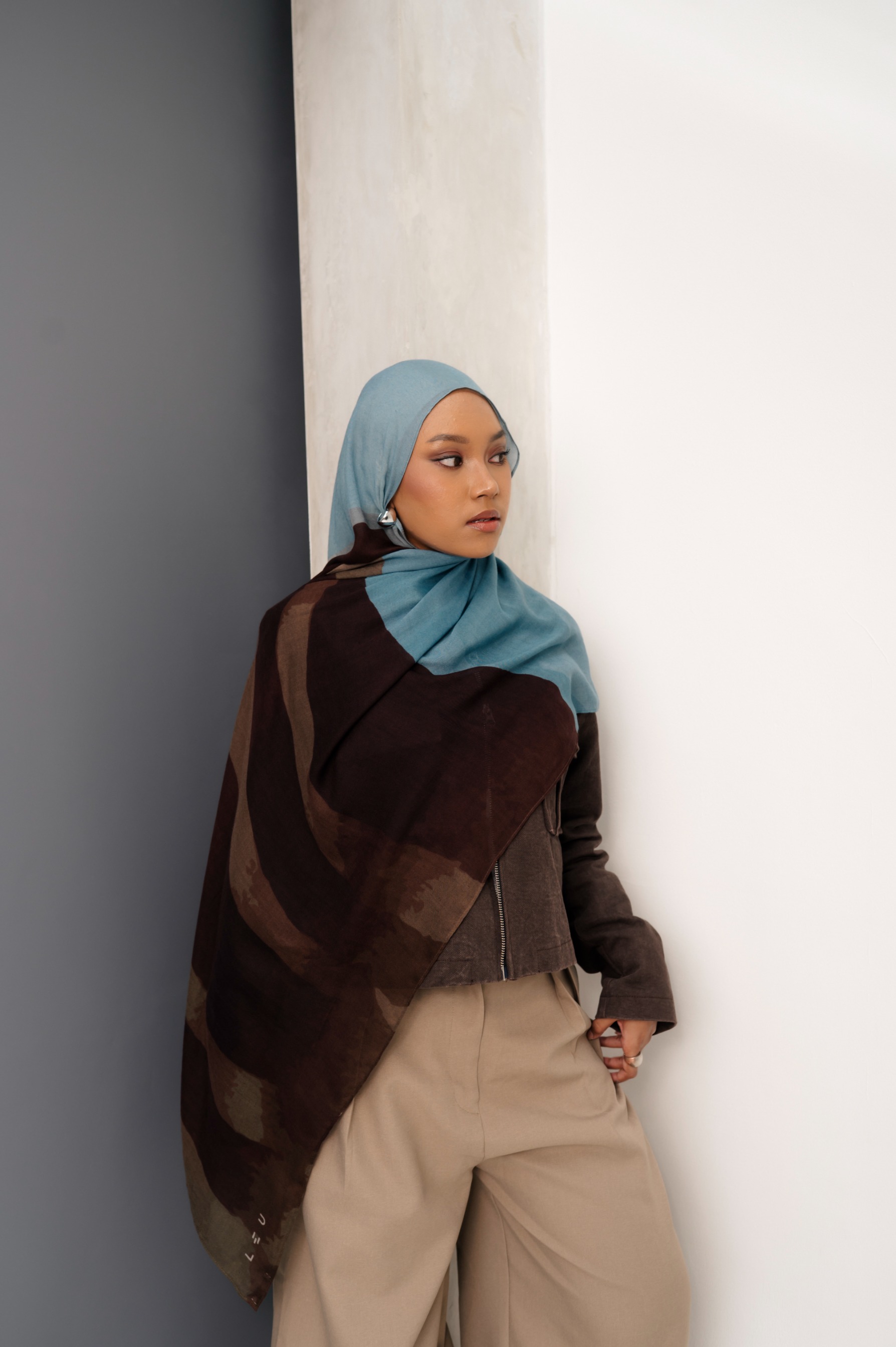 Sora Scarf Cocoa Blue | Pashmina Printed Modals