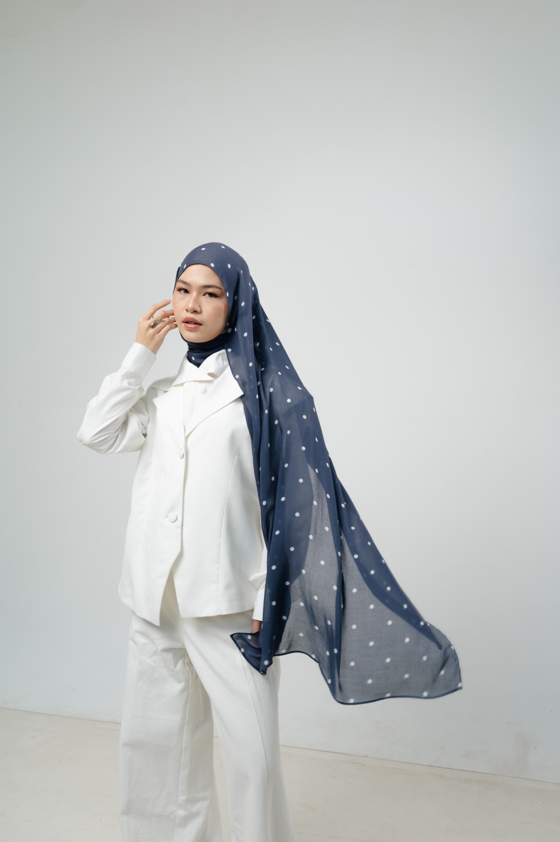 Polkadot Scarf Navy Confetti | Pashmina Printed Modals