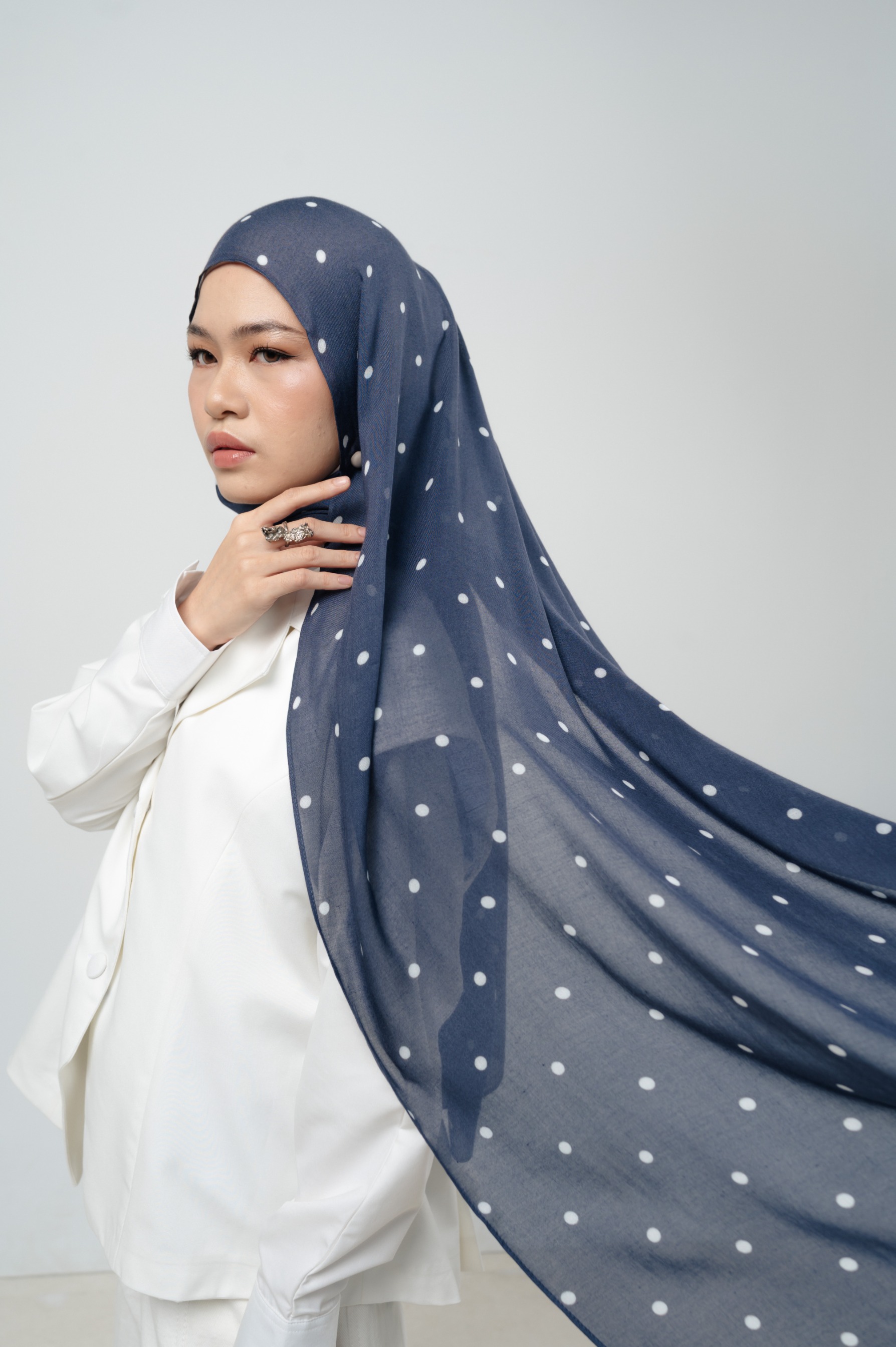 Polkadot Scarf Navy Confetti | Pashmina Printed Modals