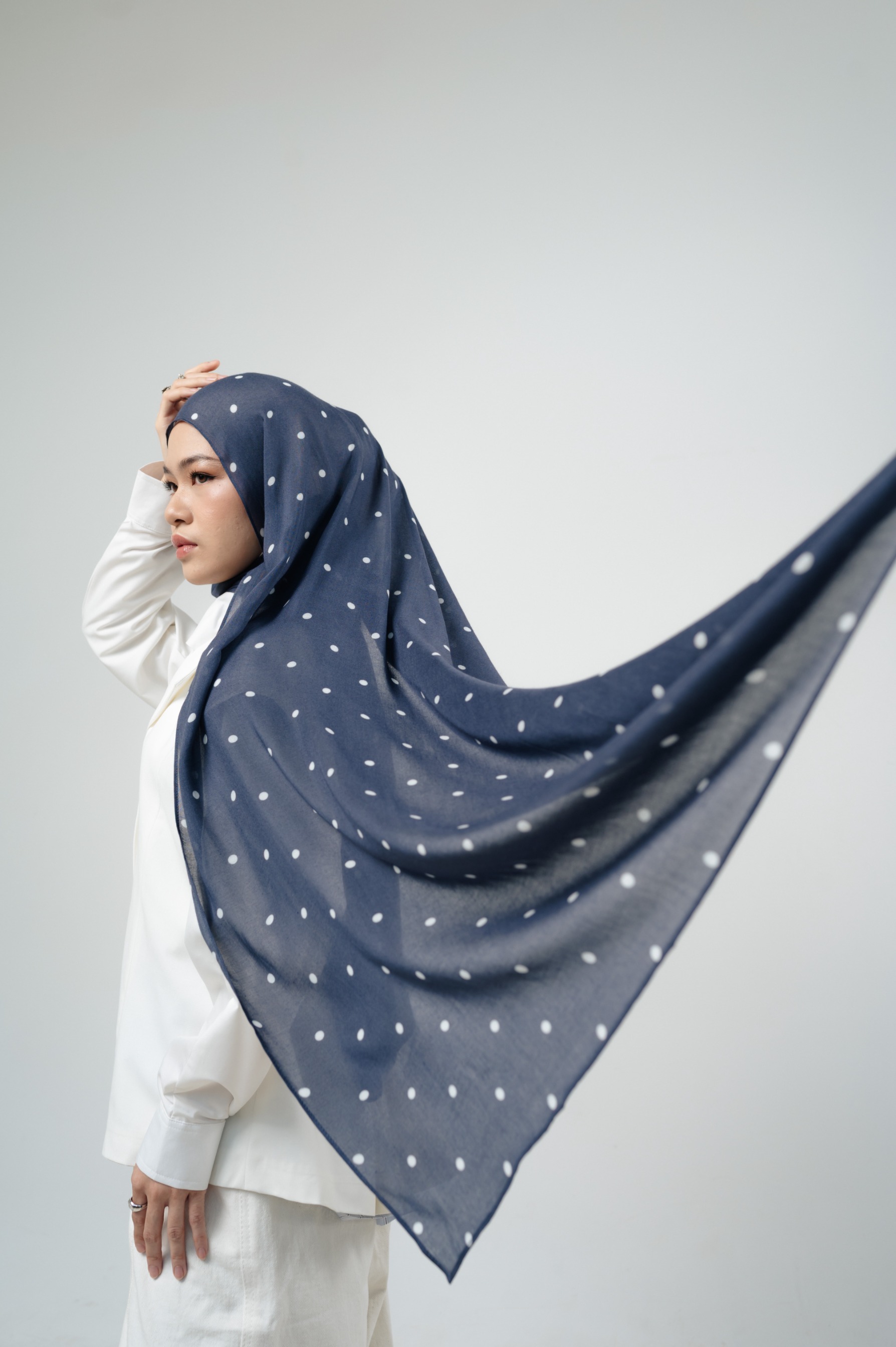 Polkadot Scarf Navy Confetti | Pashmina Printed Modals