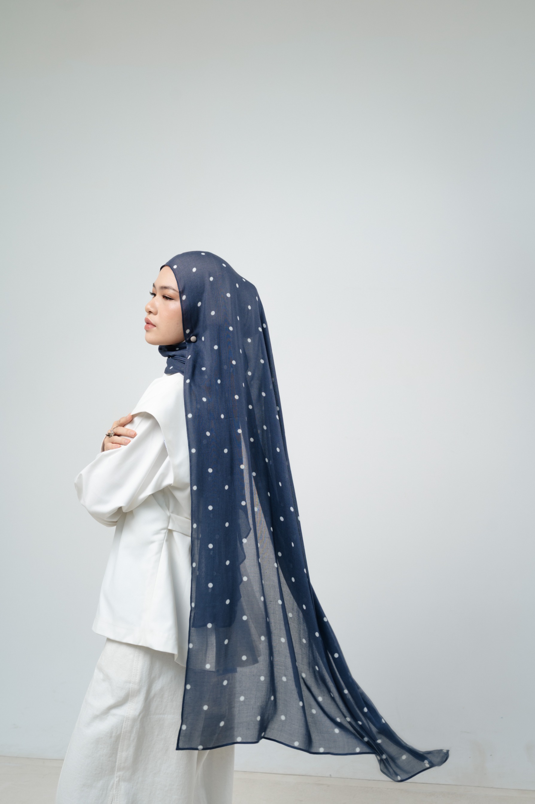Polkadot Scarf Navy Confetti | Pashmina Printed Modals