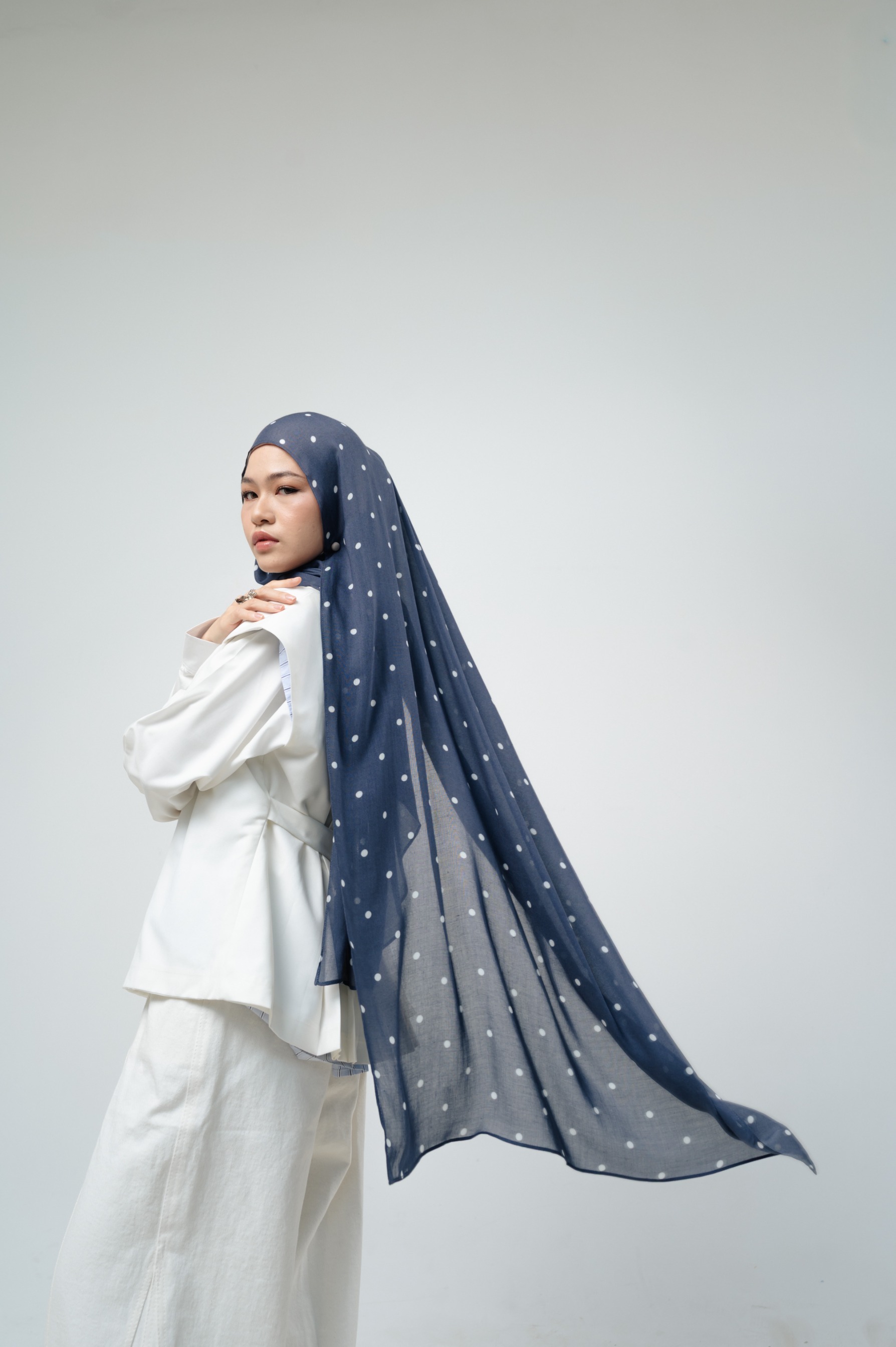 Polkadot Scarf Navy Confetti | Pashmina Printed Modals