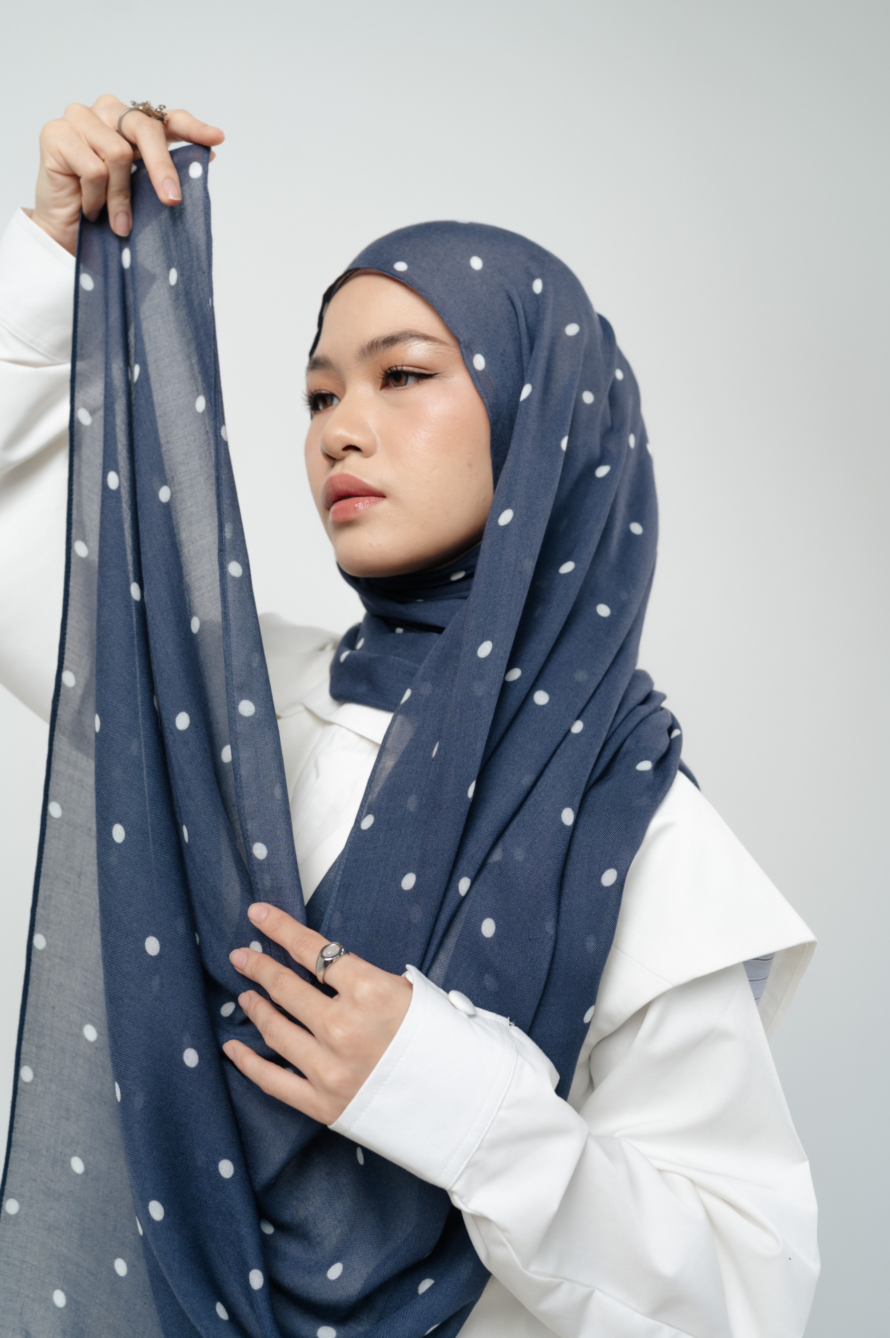 Polkadot Scarf Navy Confetti | Pashmina Printed Modals