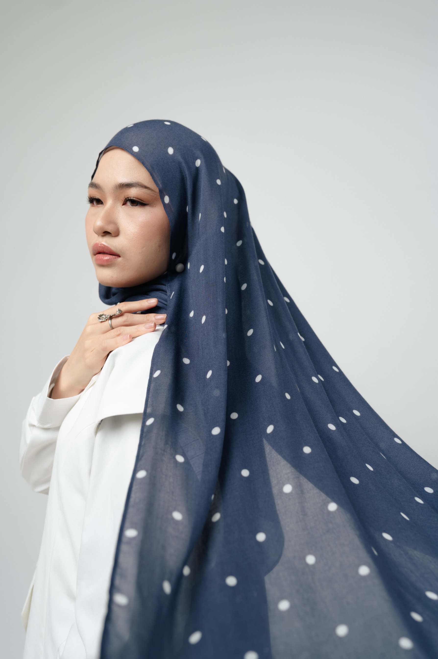 Polkadot Scarf Navy Confetti | Pashmina Printed Modals