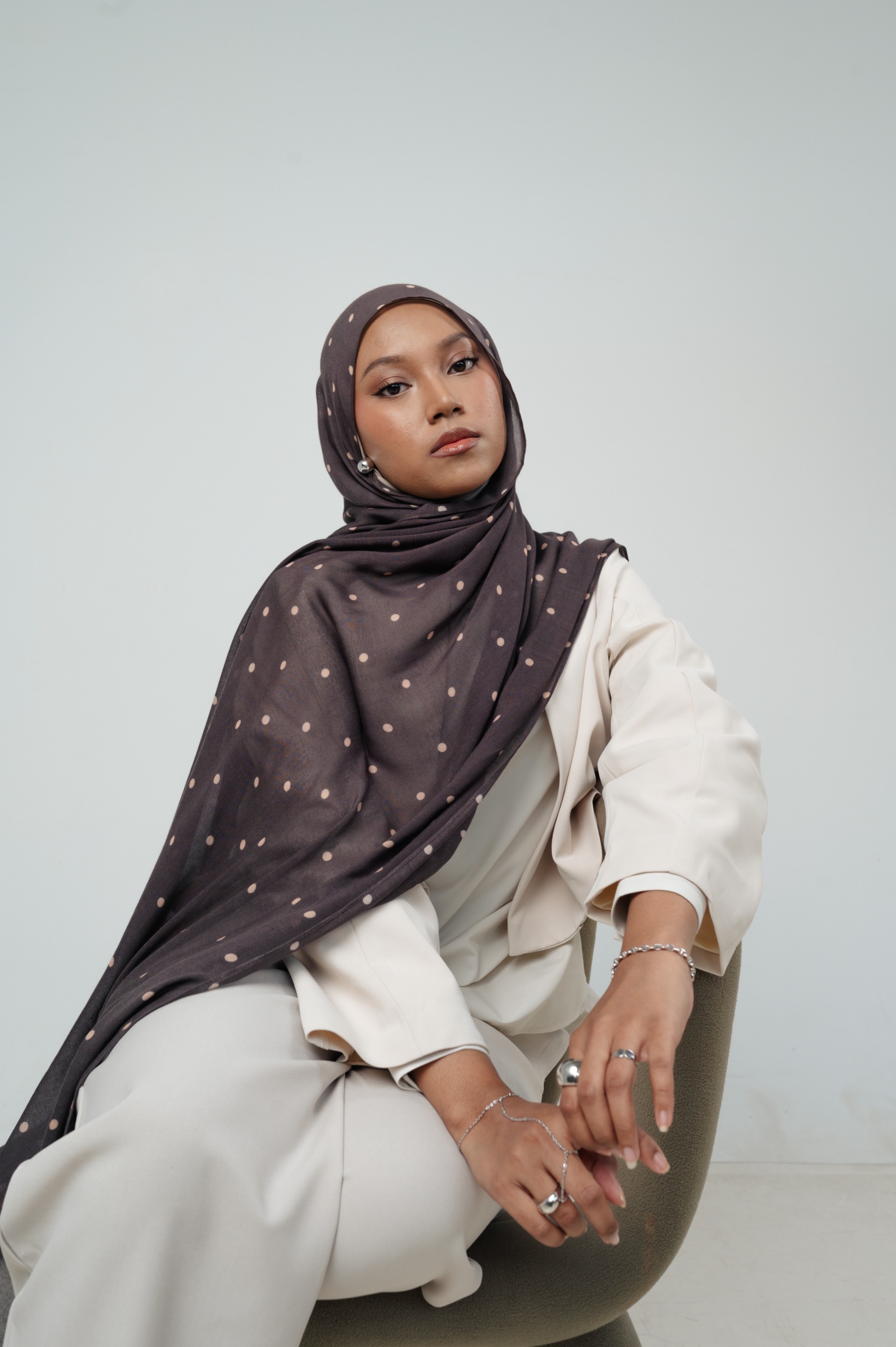 Polkadot Scarf Cocoa Pop | Pashmina Printed Modals