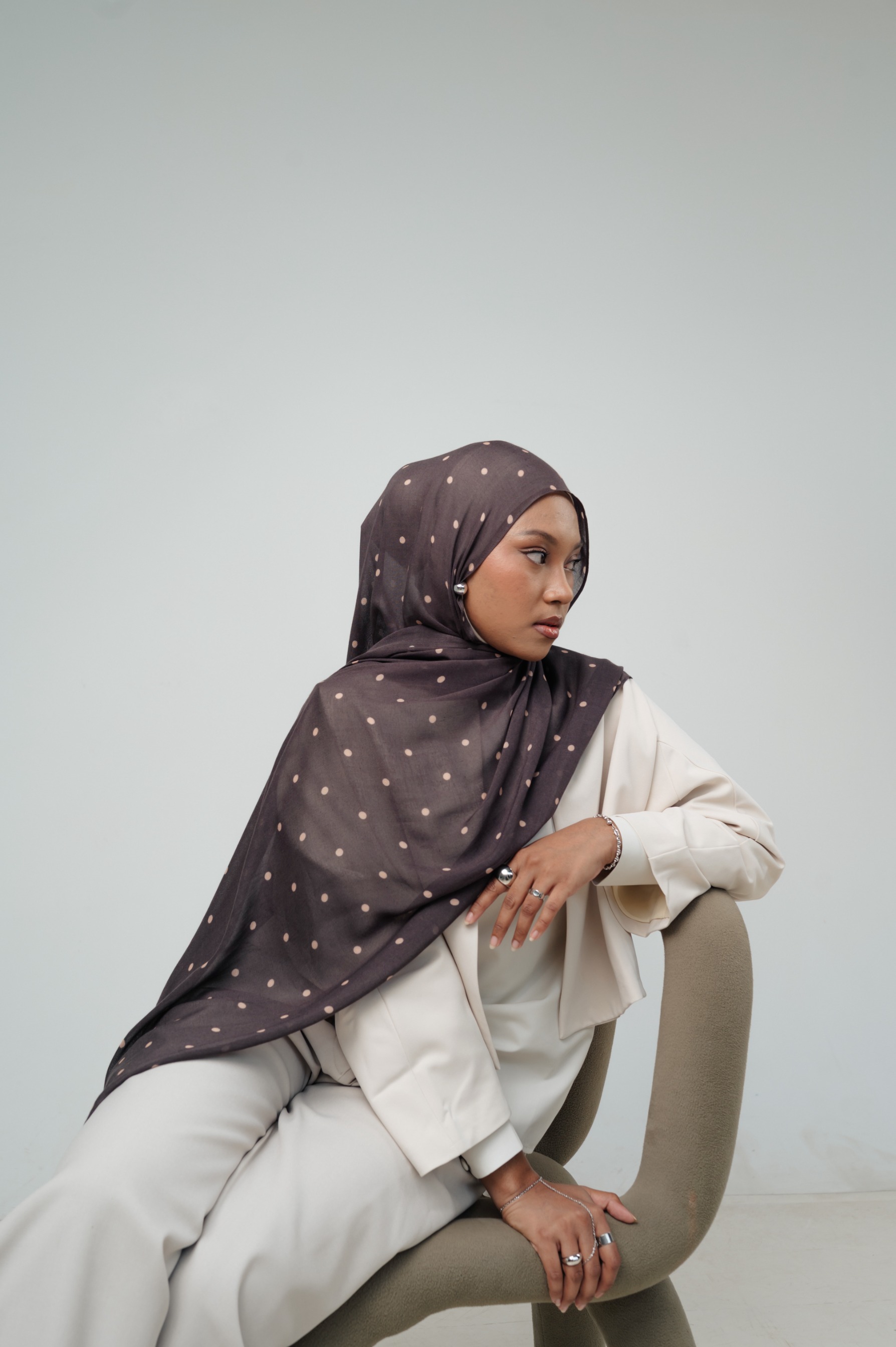 Polkadot Scarf Cocoa Pop | Pashmina Printed Modals