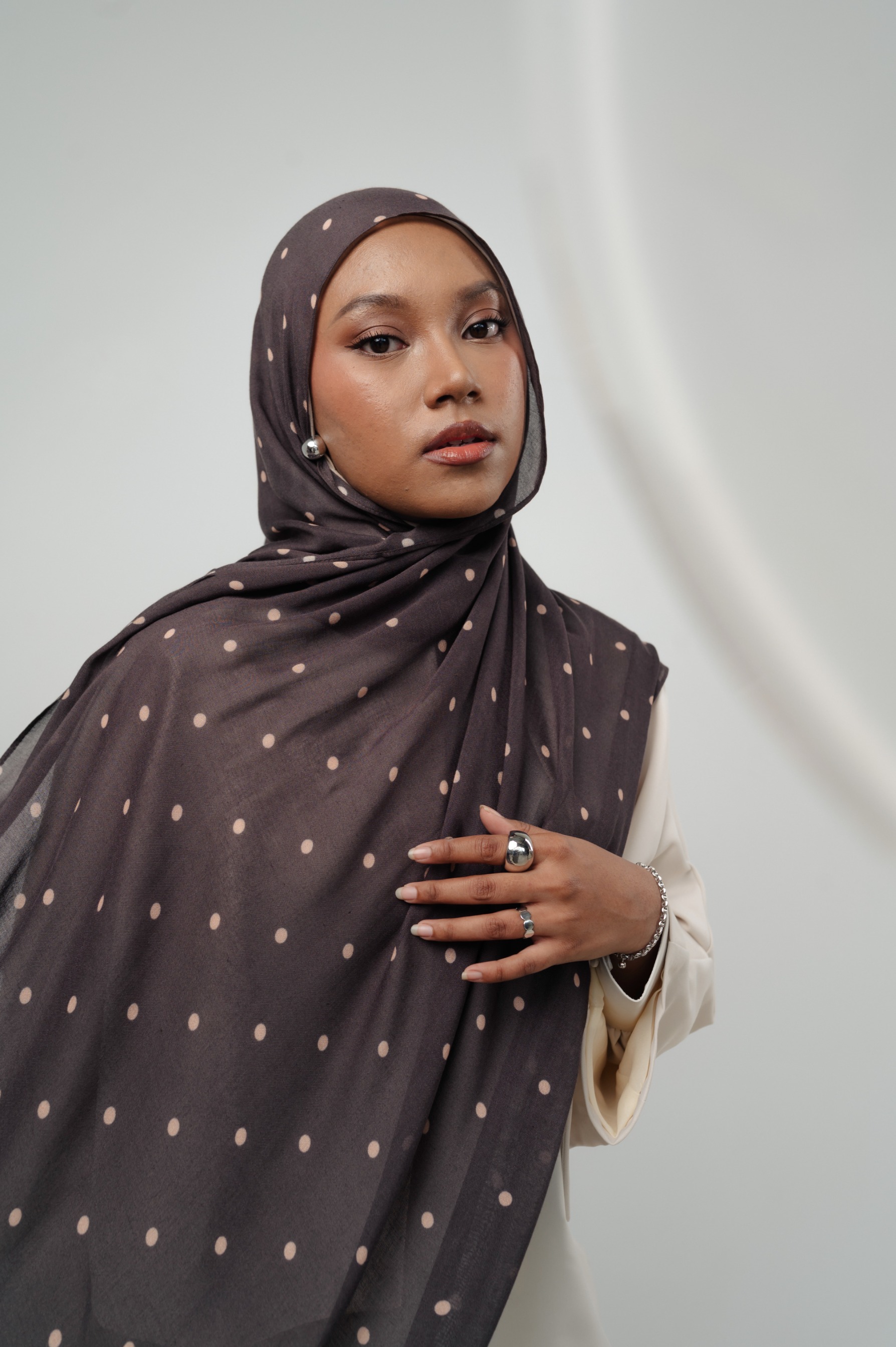 Polkadot Scarf Cocoa Pop | Pashmina Printed Modals
