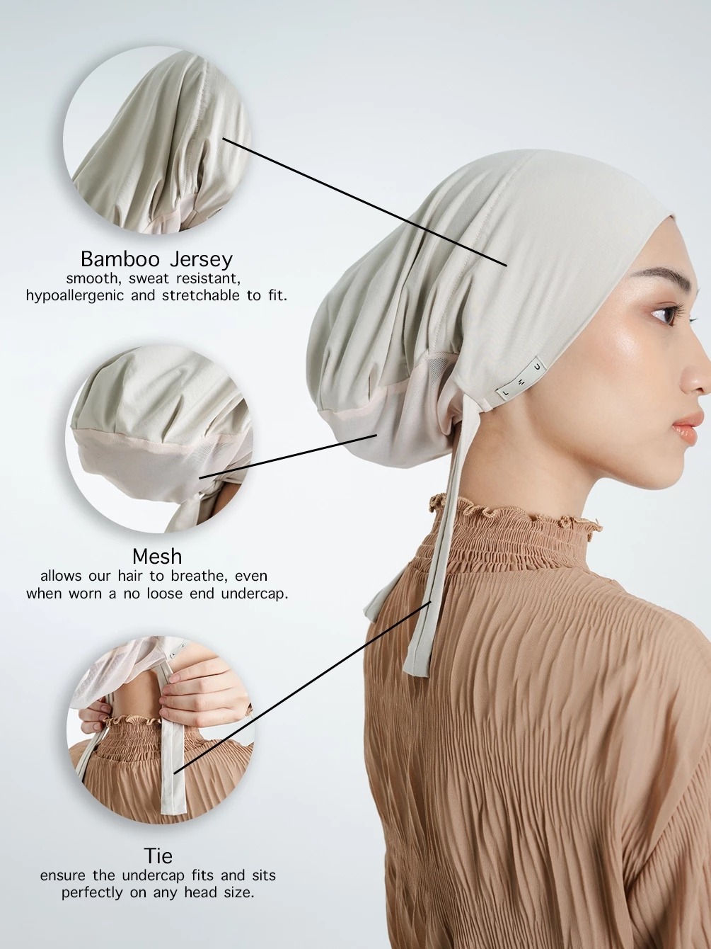 Mesh Tie Back Undercap | Ciput Premium Bamboo