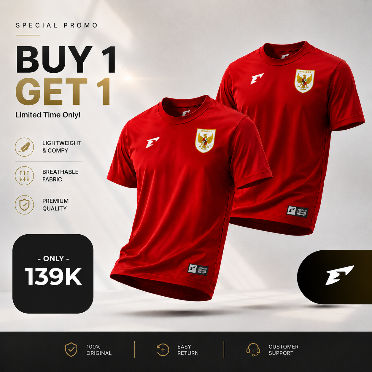 [BUNDLING GET 2] Erspo Cheers Jersey Short Sleeve Red