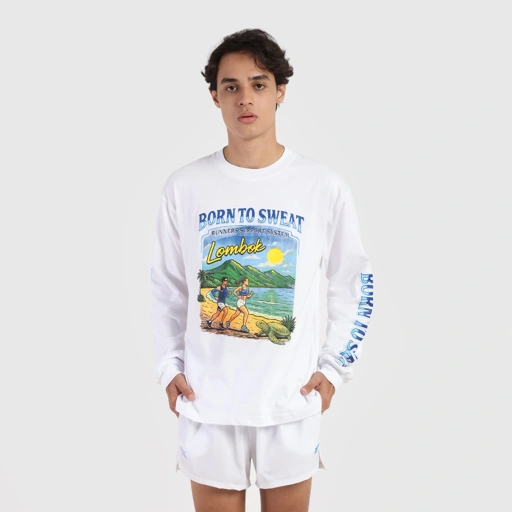 Image of Erspo X Pocari 2025 T-Shirt Long Sleeve Lombok Runners White