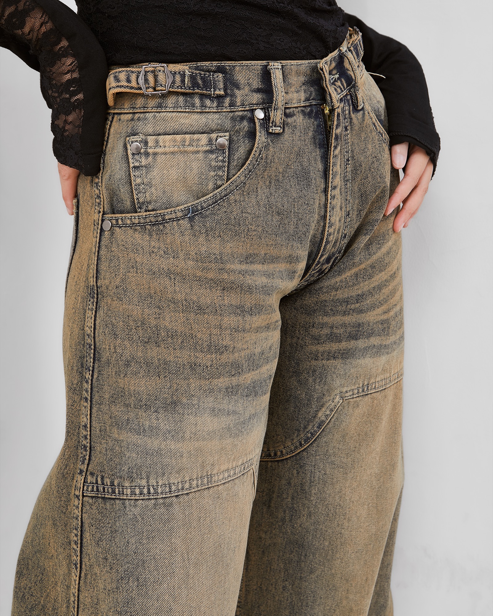 CATHA - Semi Carpenter Washed Adjustable Leg Baloon Line Up Jeans