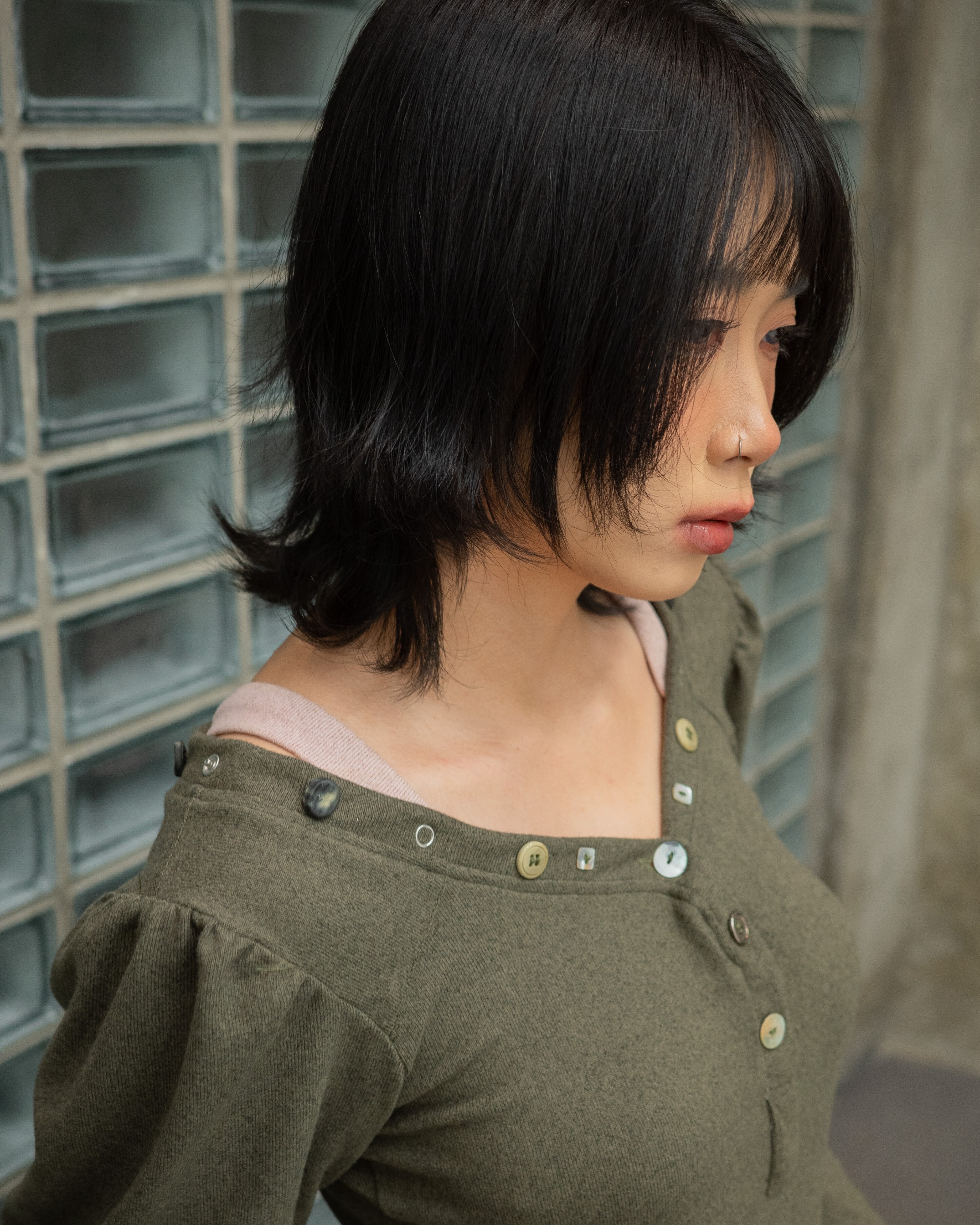 Button Puff Longsleeve Top