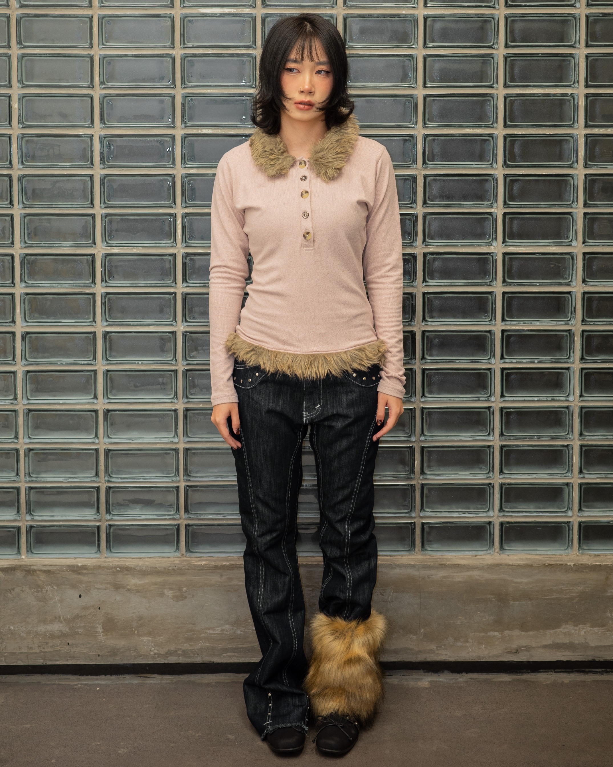 Fur Collar Knit Top