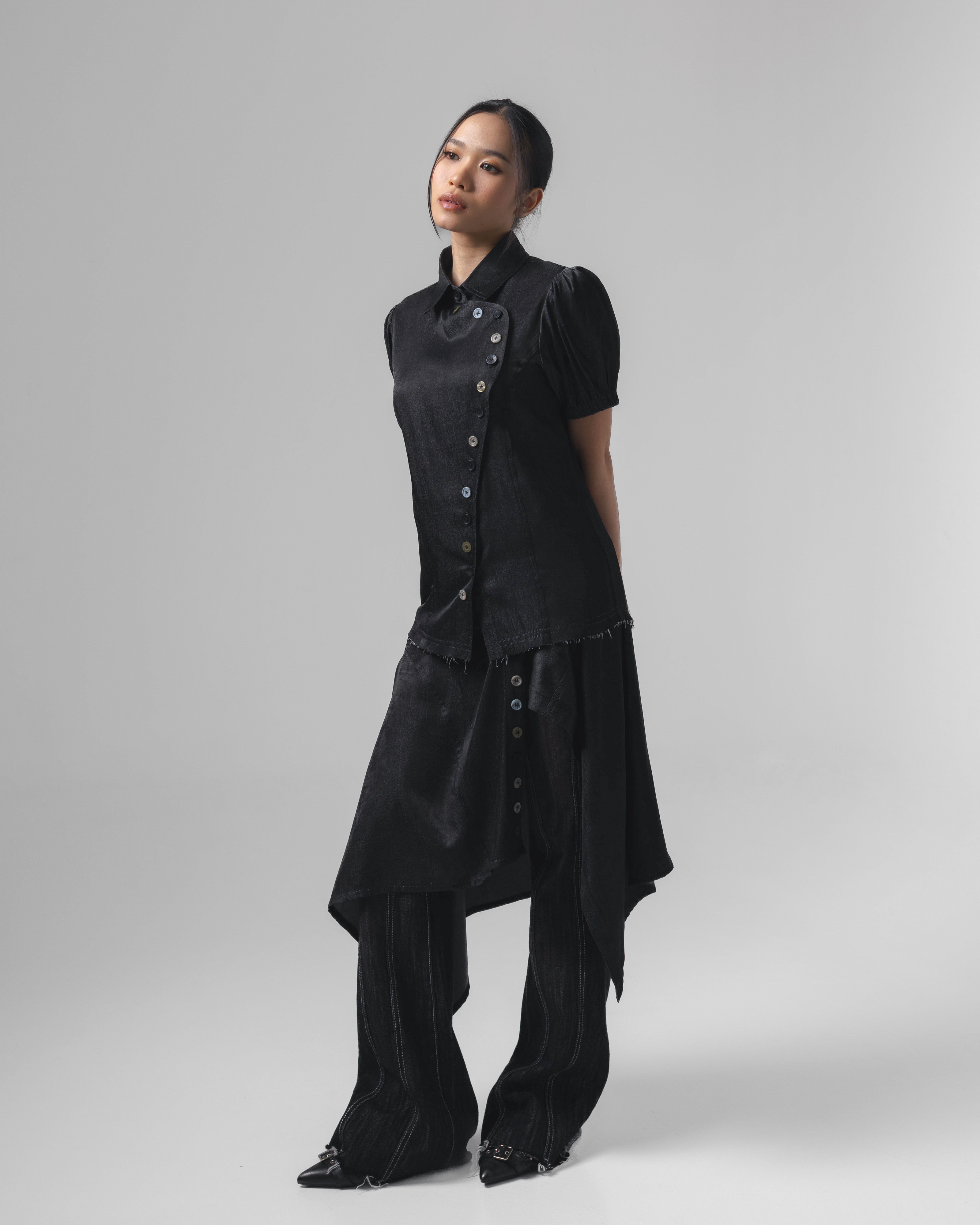 Noir Buttons Poppy Sleeve Shirt