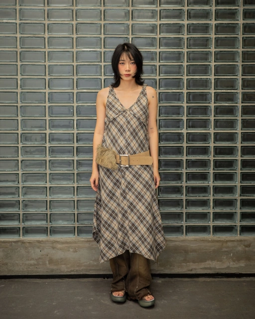 Image of CATHA - Checkered Asymmetric Dress