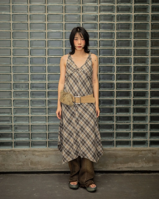 Image of CATHA - Checkered Asymmetric Dress
