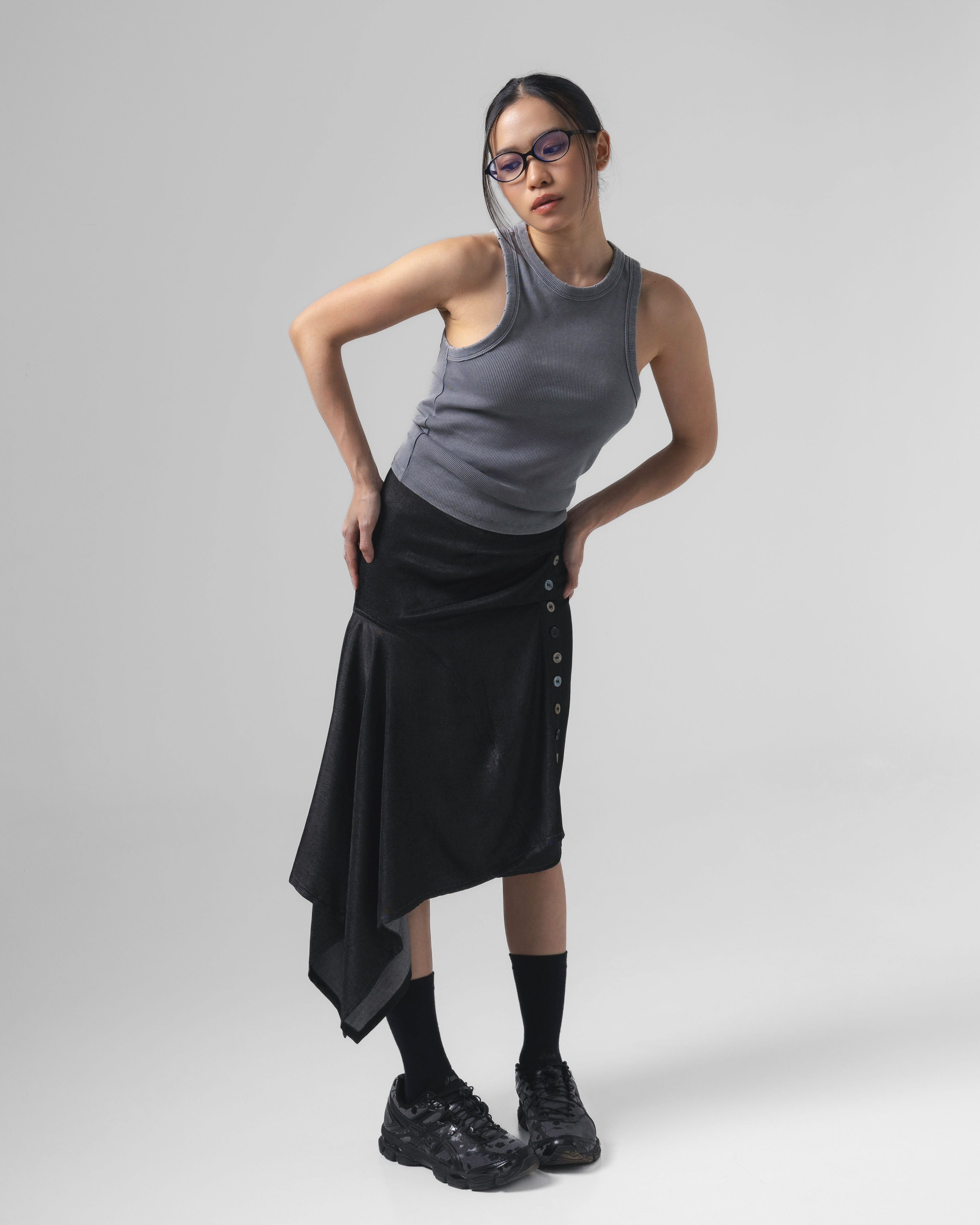Noir Buttons Wrapped Skirt