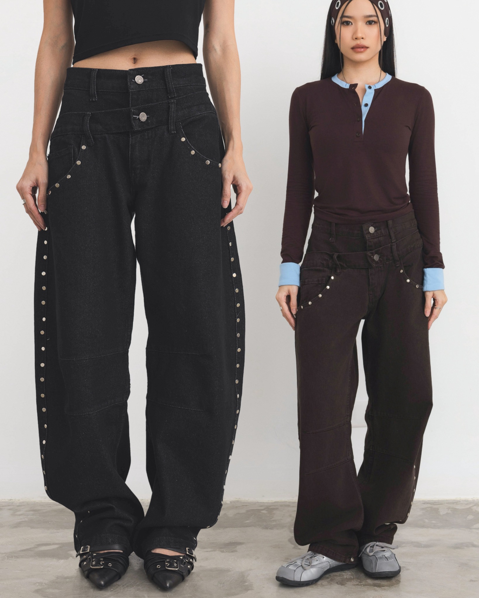 Riveted Double Waist Jeans
