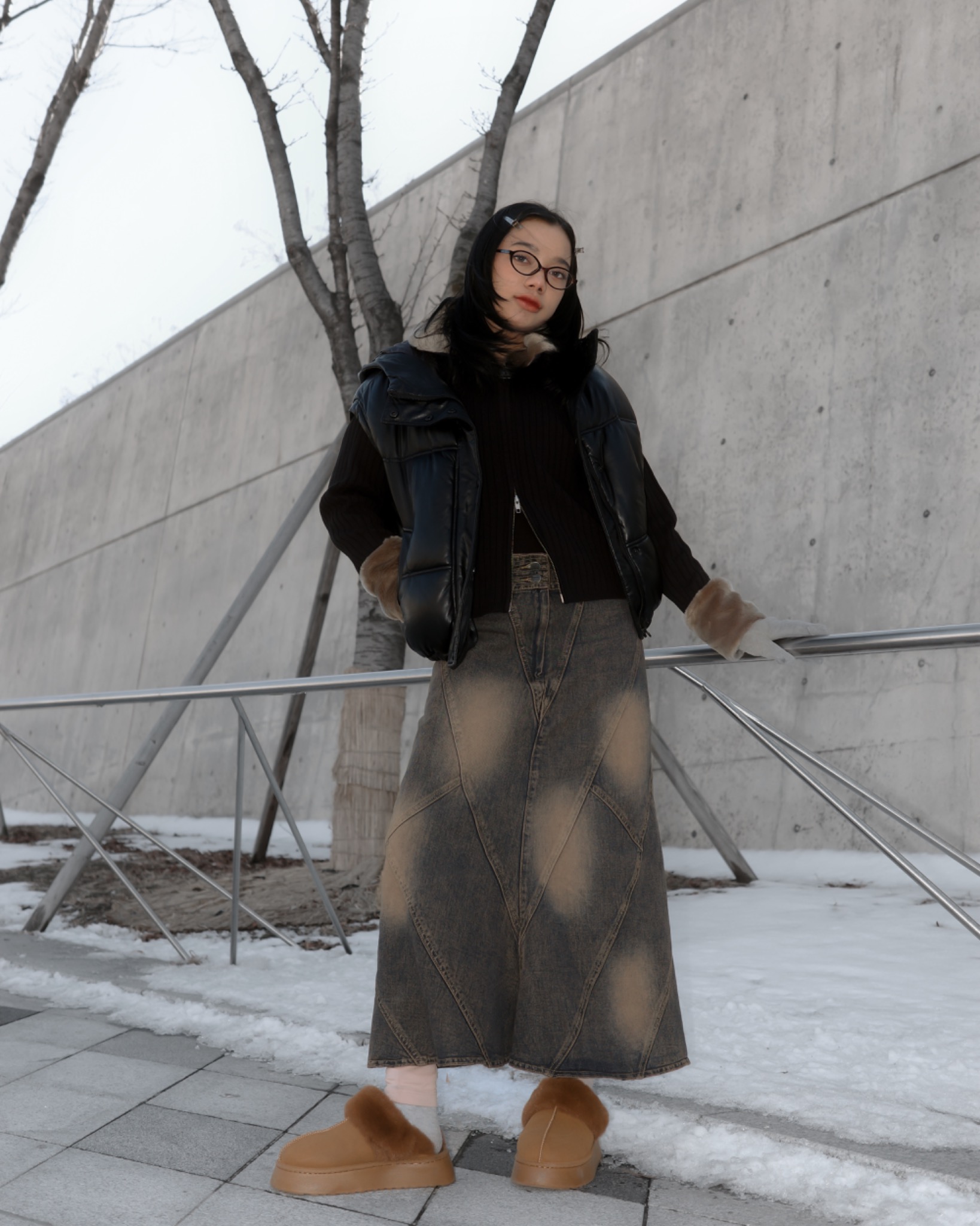 Vintage Brown Wash Line Up Denim Skirt