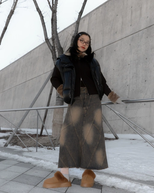 Image of CATHA- Vintage Brown Wash Line Up Denim Skirt