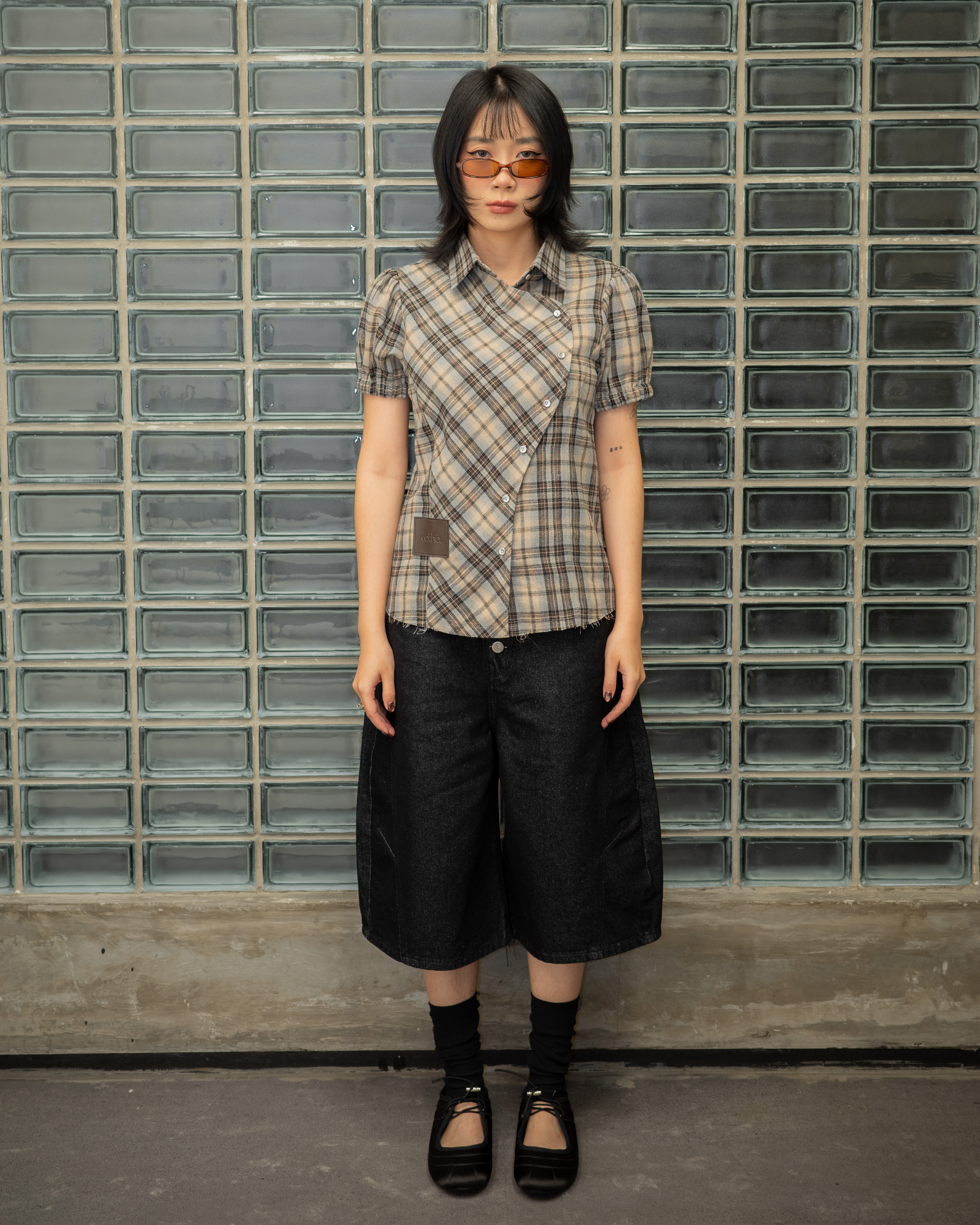 Checkered Poppy Sleeve Shirt