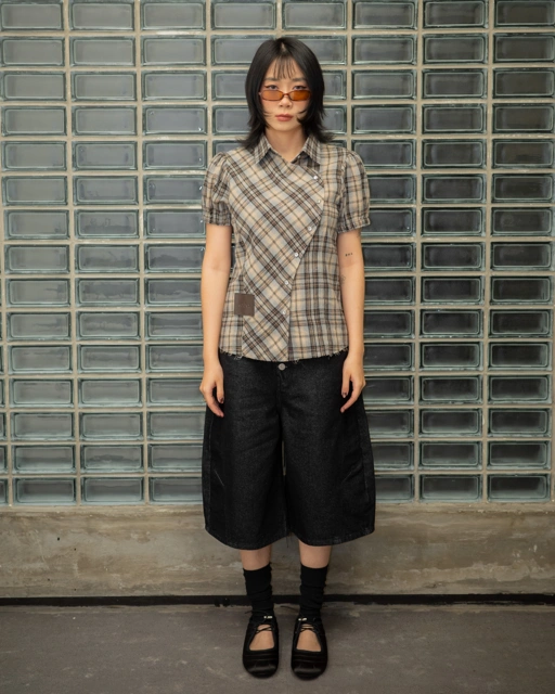 Image of CATHA - Checkered Poppy Sleeve Shirt