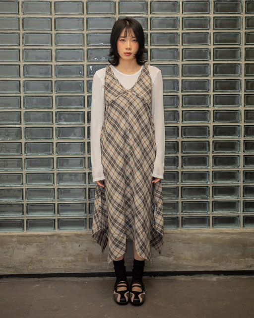 Image of CATHA - Checkered Asymmetric Dress