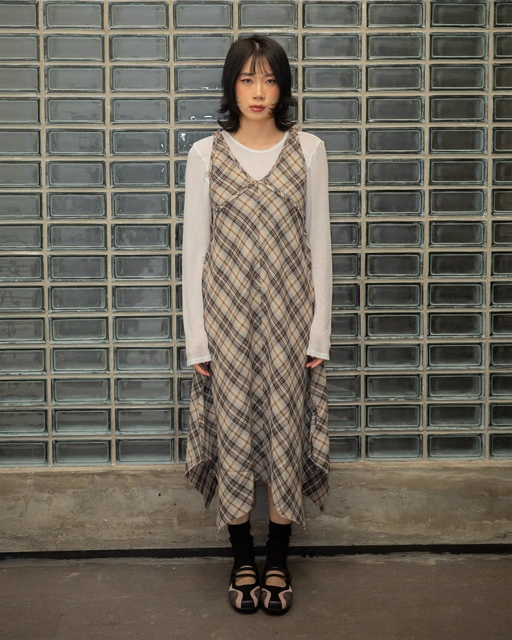 Image of CATHA - Checkered Asymmetric Dress