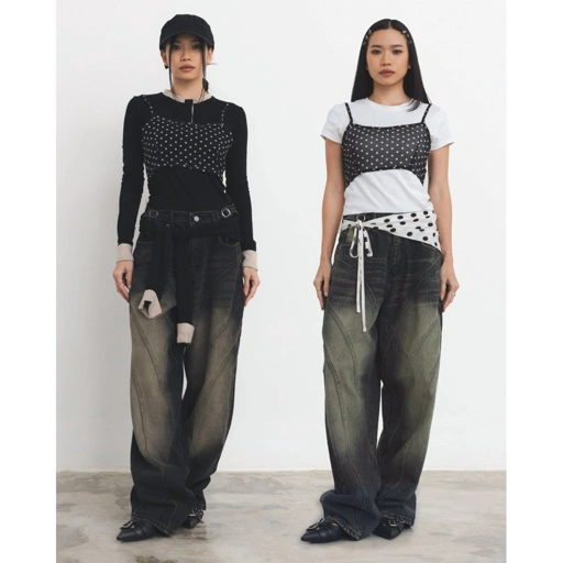 Image of CATHA - Line Up Snow Washed Baggy Jeans