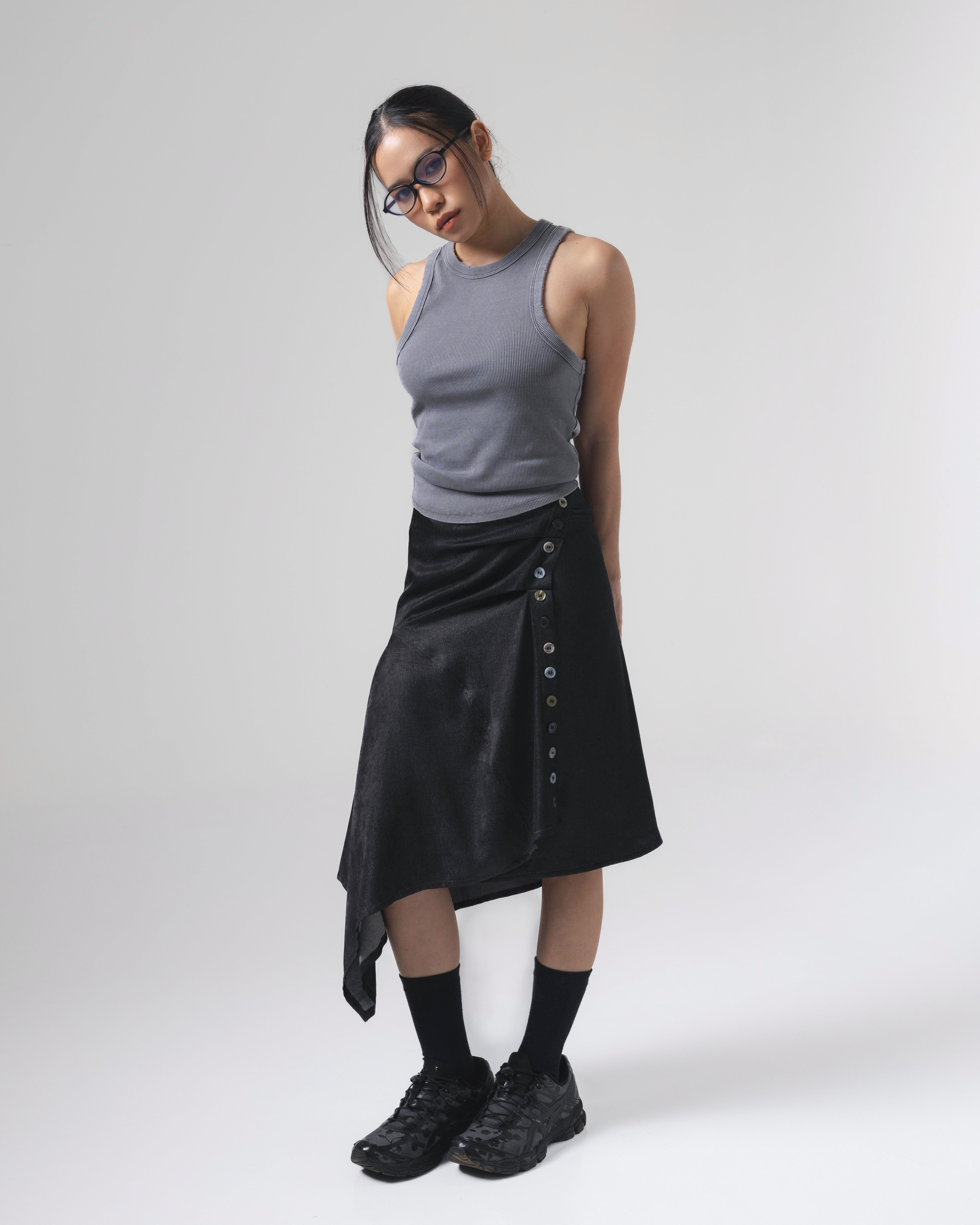 Noir Buttons Wrapped Skirt