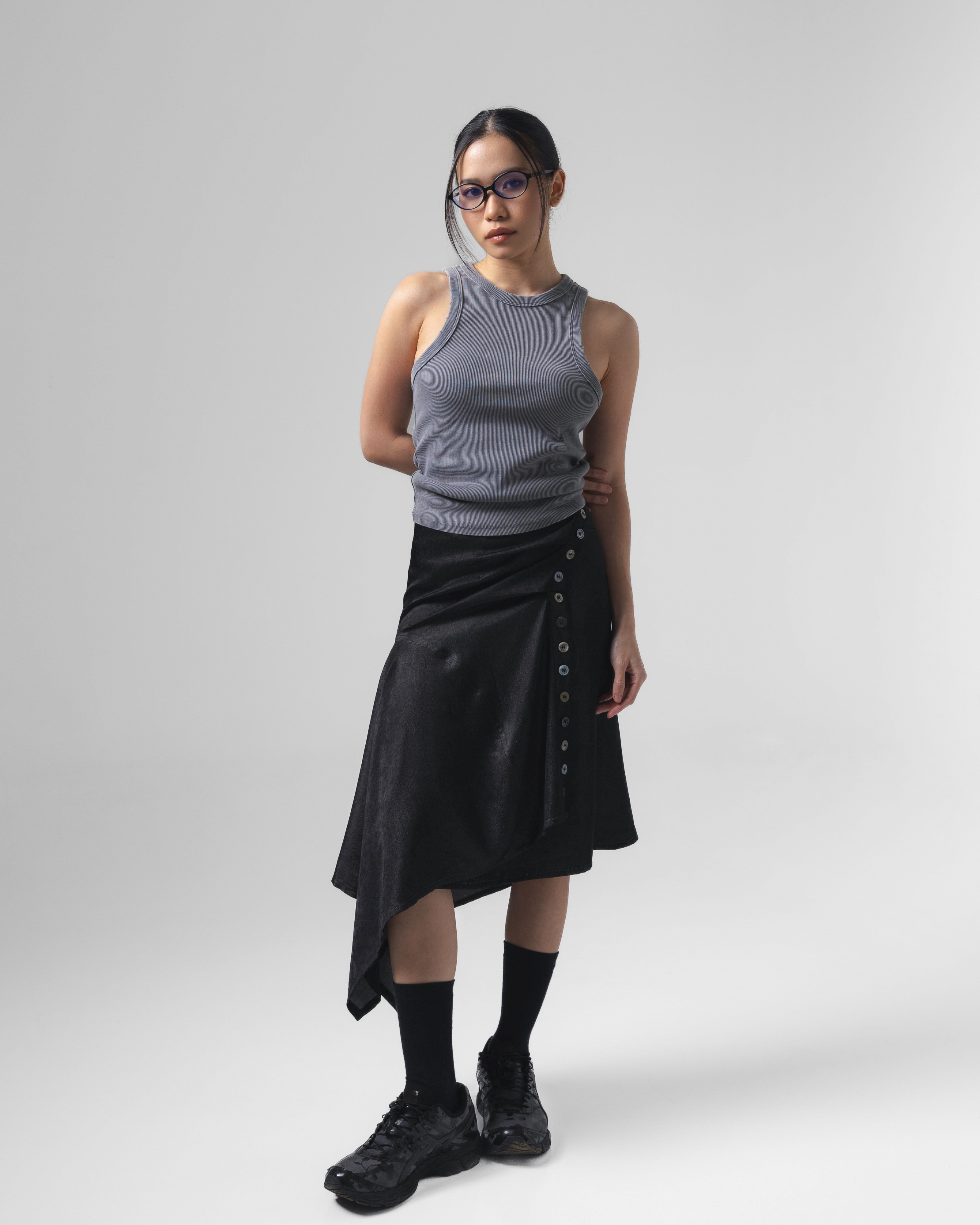 Noir Buttons Wrapped Skirt