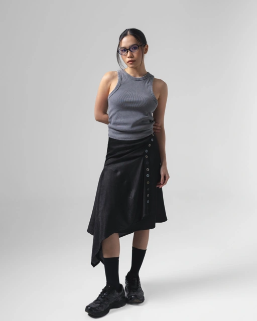 Image of Noir Buttons Wrapped Skirt