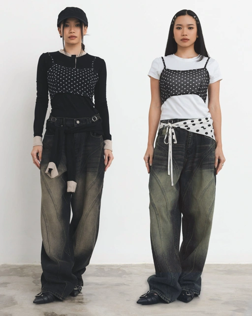 Image of CATHA - Line Up Snow Washed Baggy Jeans