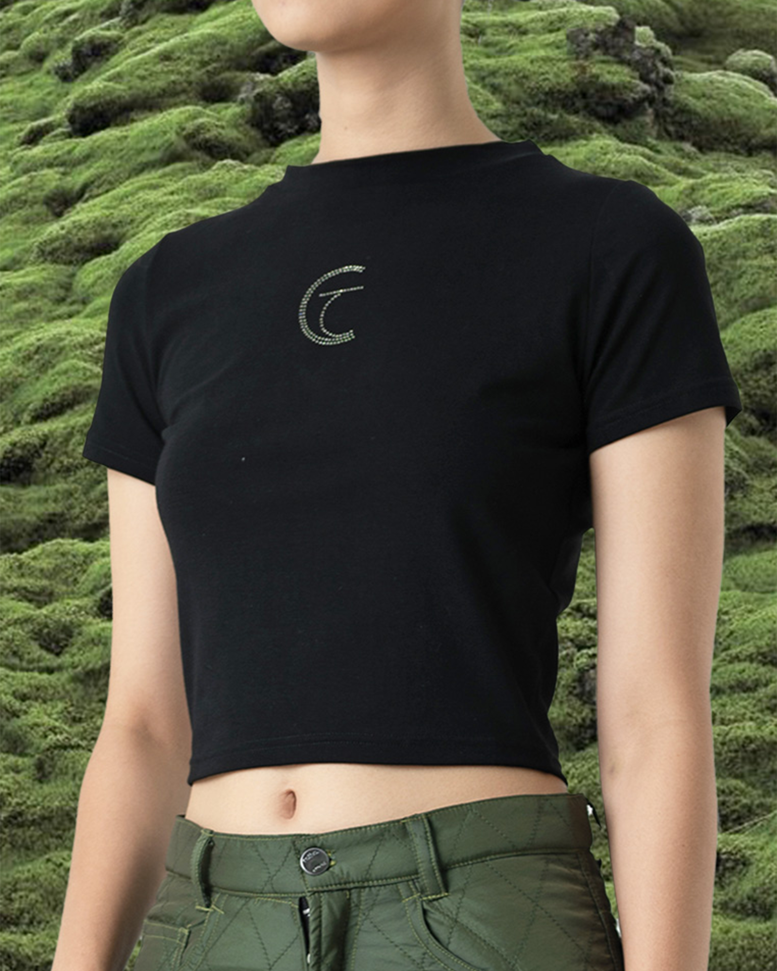 Sequins Logo Crop Shirt