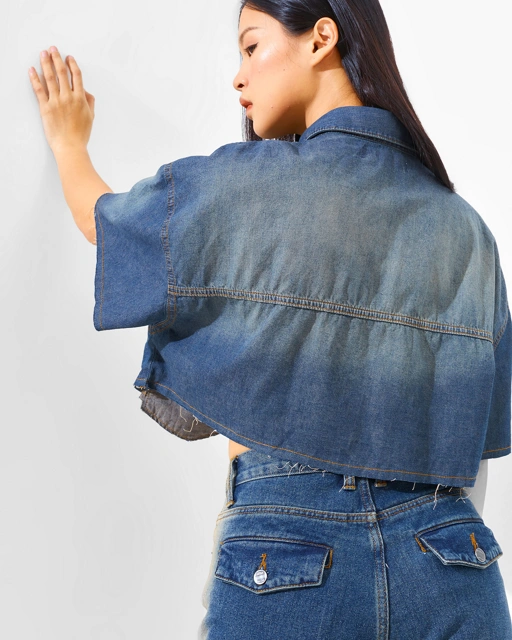 Image of CATHA - Unfinished Crop Top Denim